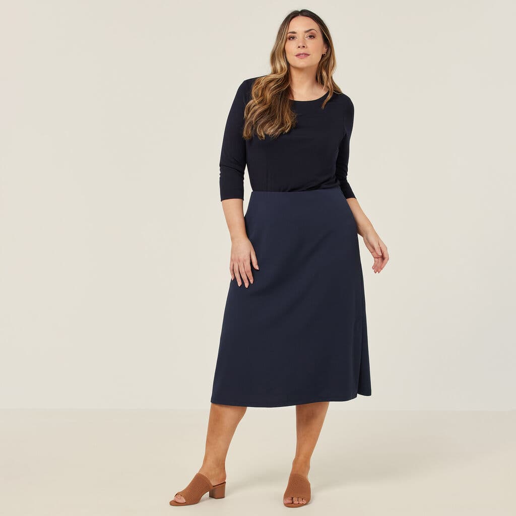 NNT Crepe Stretch Midi A-Line Skirt CAT2RV (Navy)_3