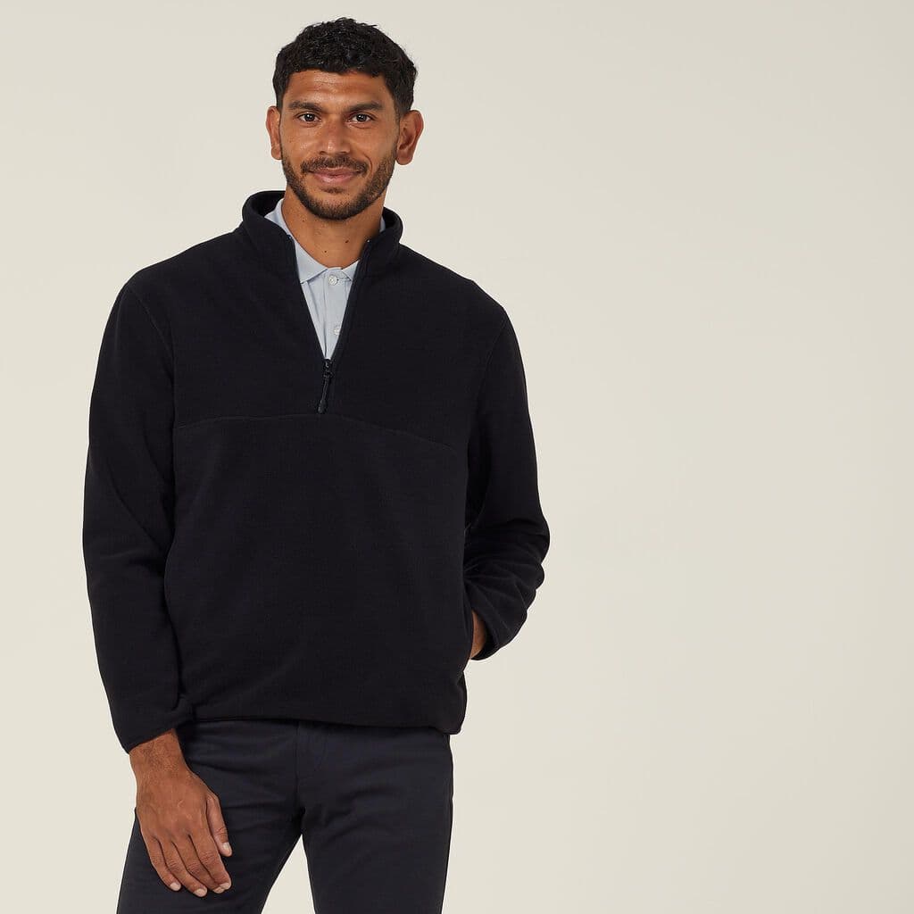 NNT Mens Polar Fleece Zip Neck Pullover CATBE9 (Black)