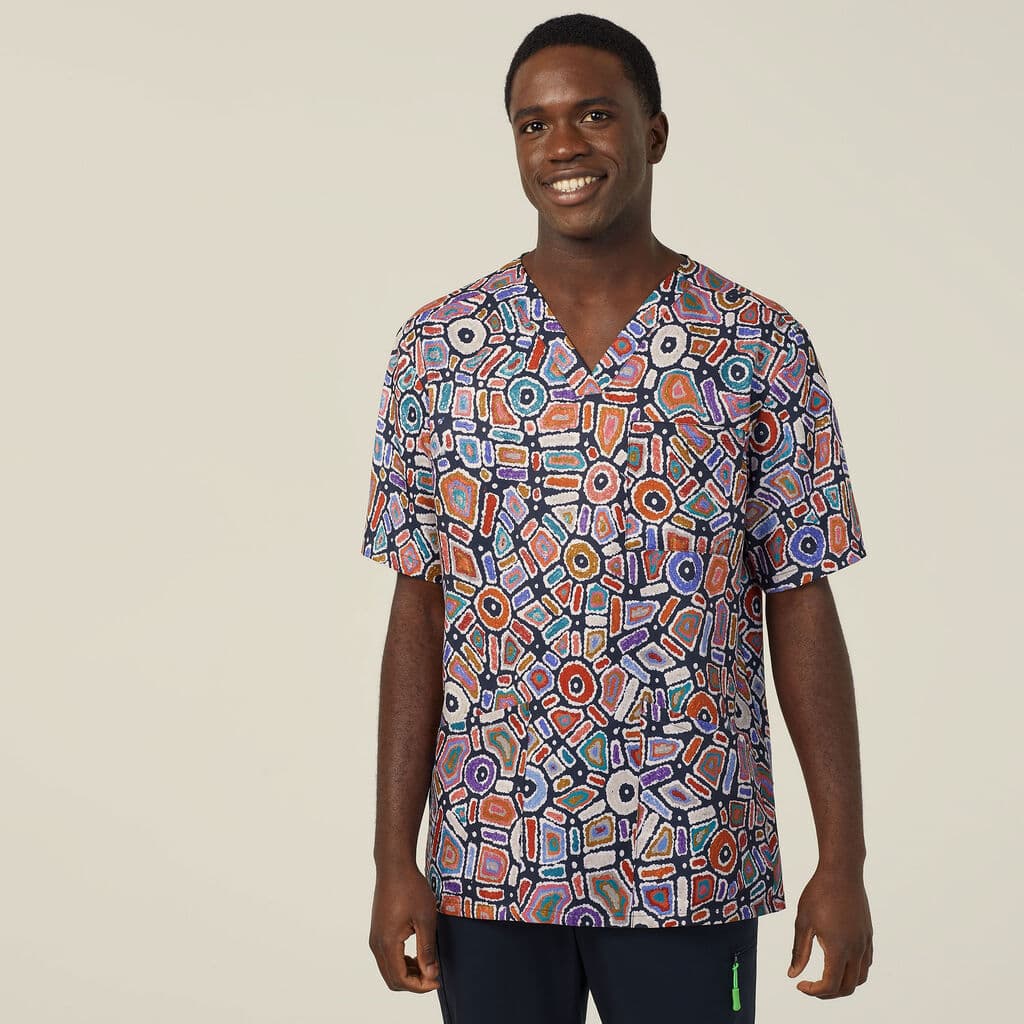 NNT Polyester Print Water Dream Indigenous Scrub Top CATRG9 (Terracotta)_1