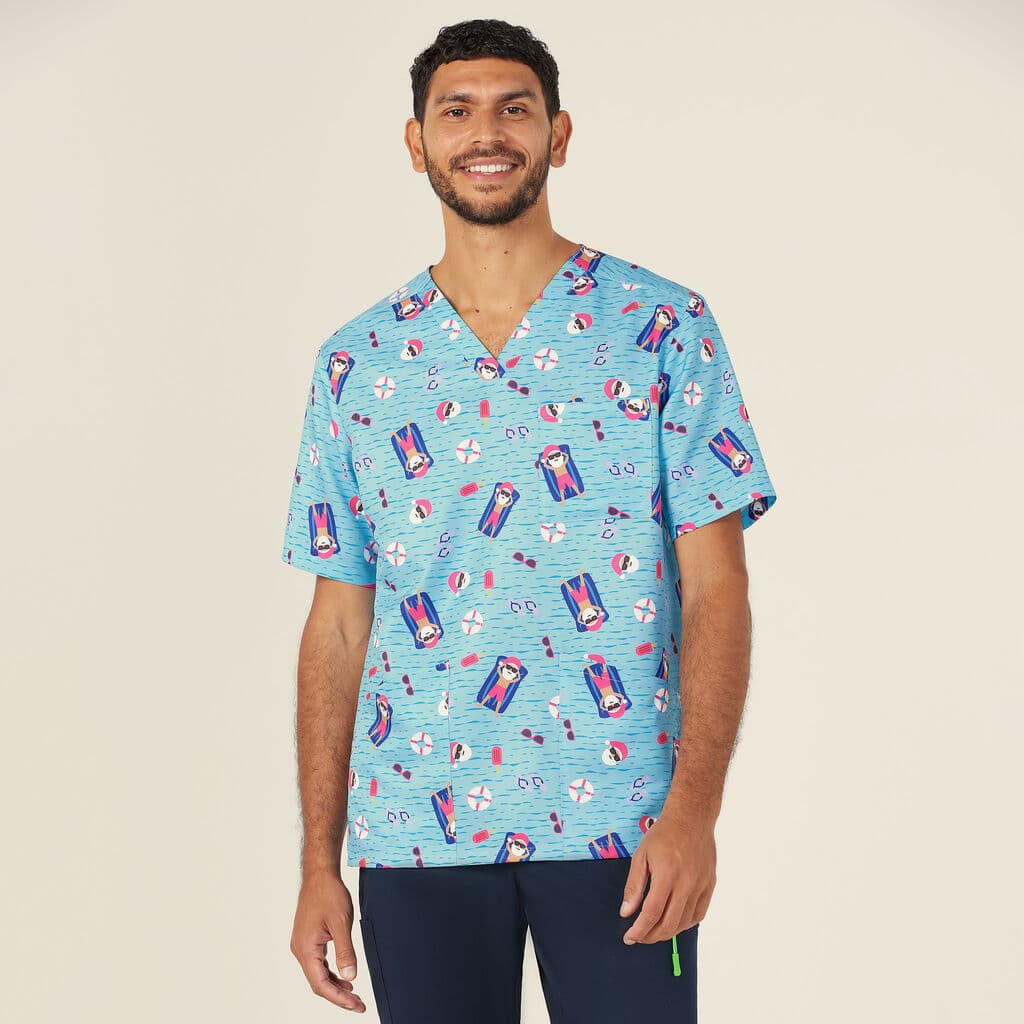 NNT Unisex Festive Santa Pool Party Scrub Top CATRGK (Aqua Santa Print)_4