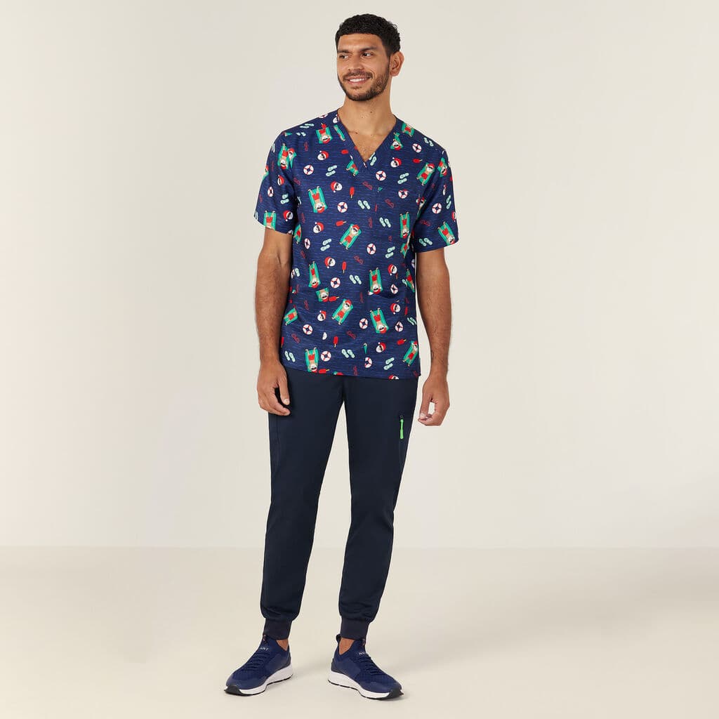 NNT Unisex Festive Santa Pool Party Scrub Top CATRGK (Midnight Santa Print)_6