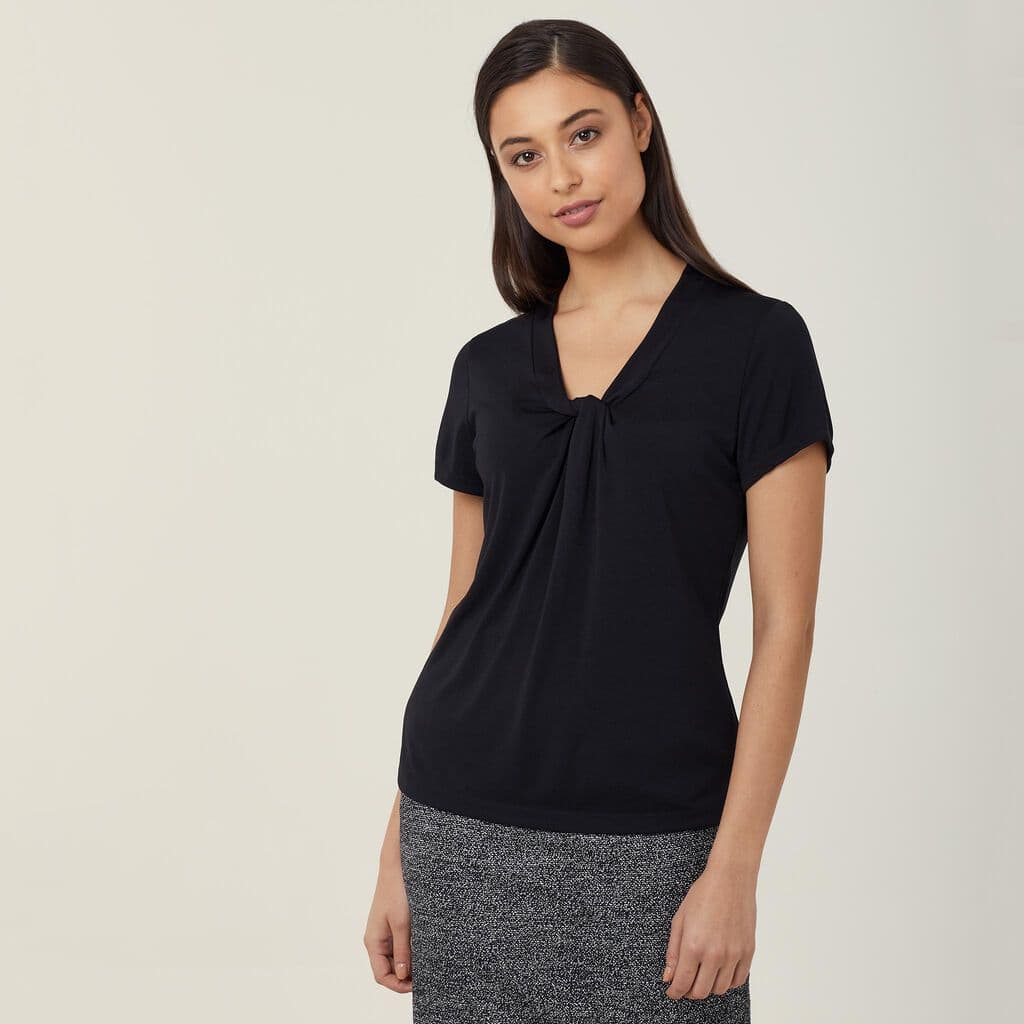 NNT Matt Jersey Twist Neck Short Sleeve Top CATUFS (Black)_1