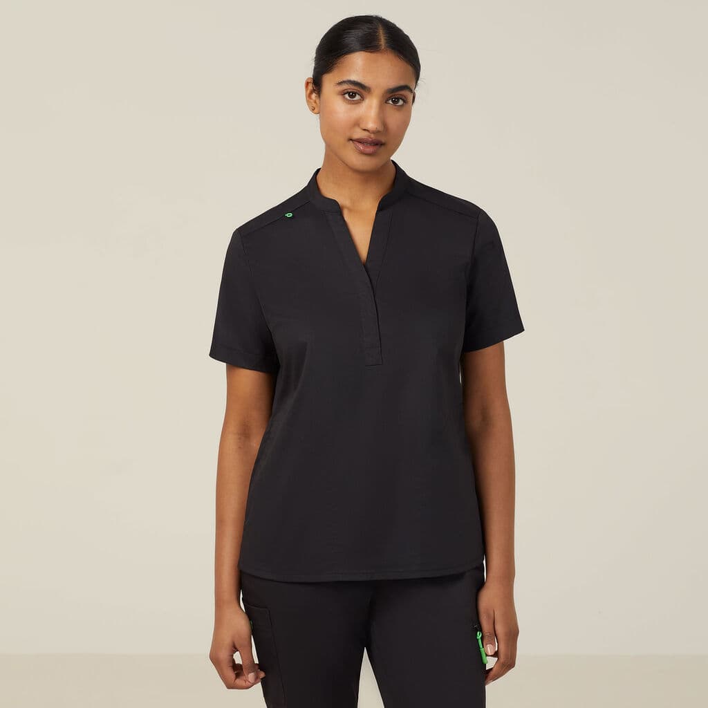 NNT Next-Gen Antibacterial Active Blackburn Mandarin Collar Scrub Top CATUMM (Black)