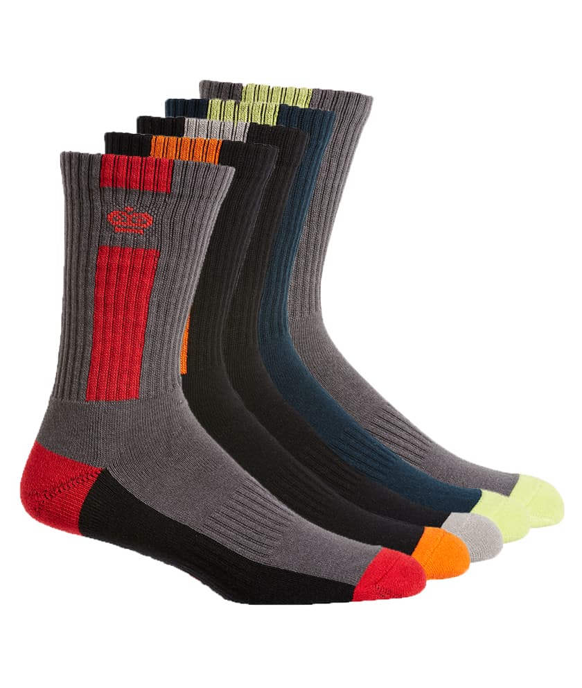 KingGee Mens Crew Cotton Work Sock - 5 Pack (Multi-Colour)