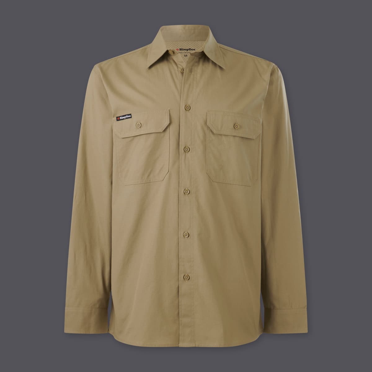 KingGee Mens Workcool Vented Shirt Long Sleeve (Khaki)