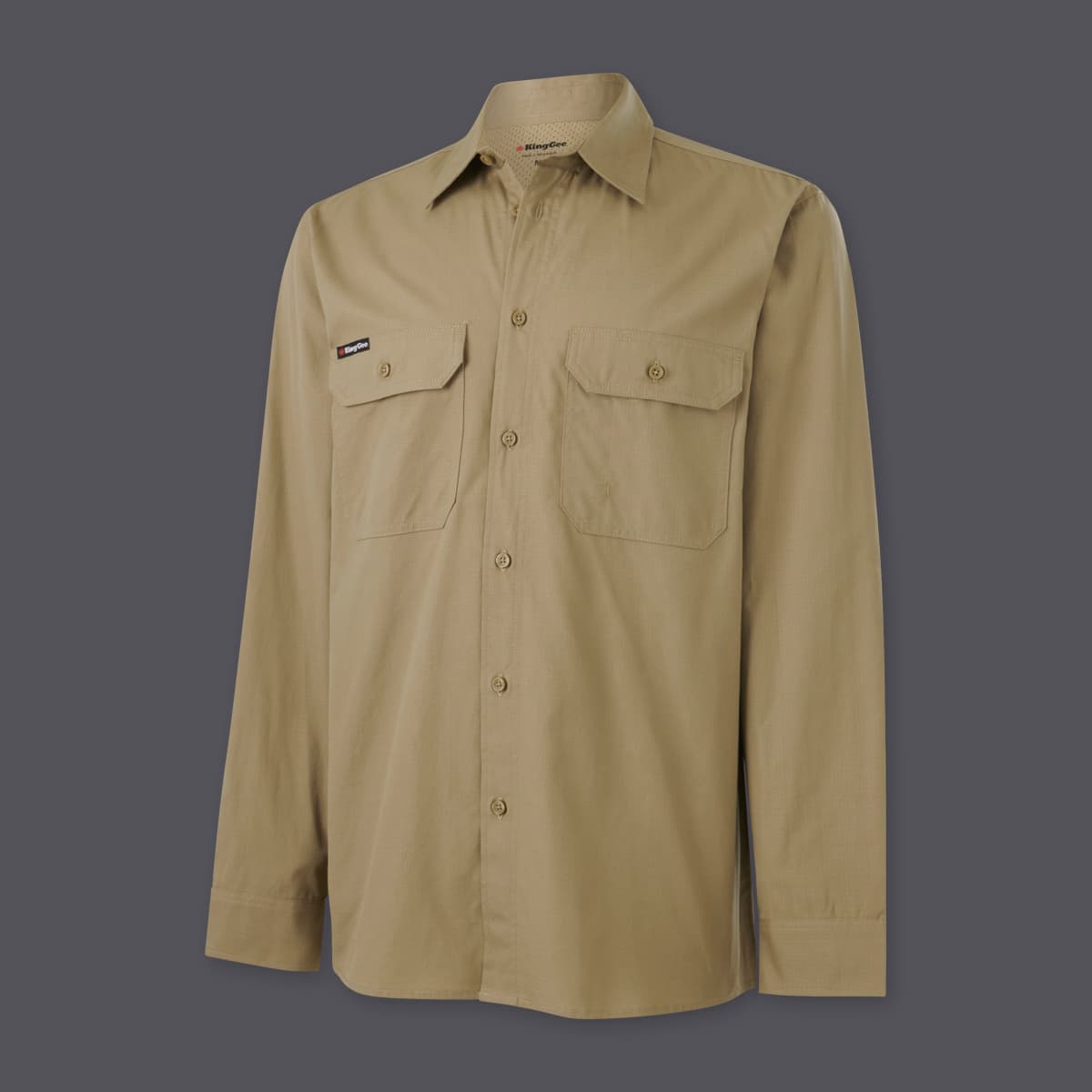 KingGee Mens Workcool Vented Shirt Long Sleeve (Khaki)_1