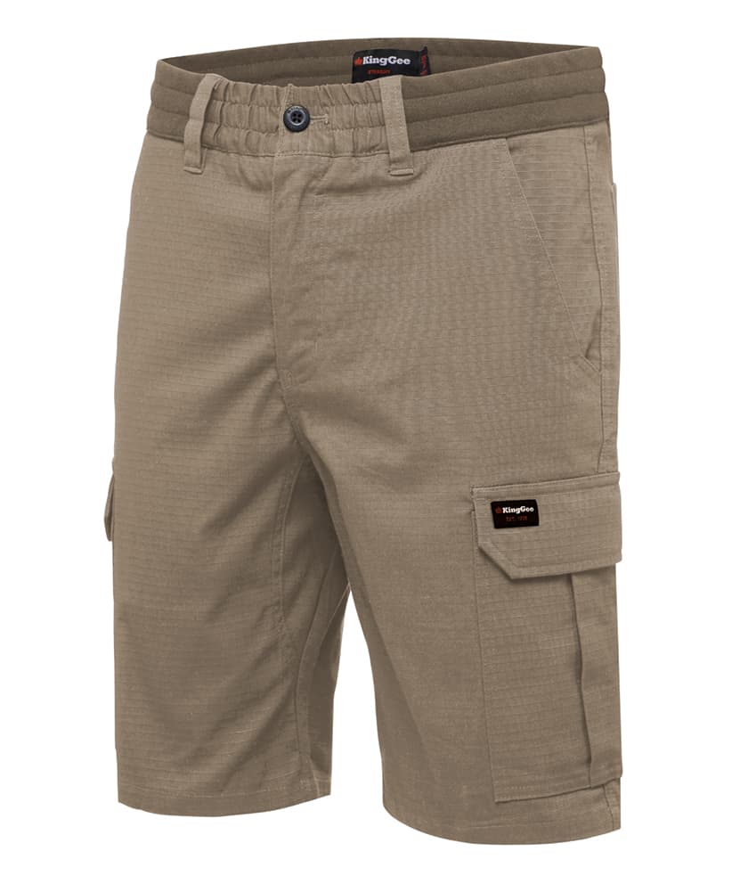 KingGee Mens Rib Comfort Waist Short (Desert)