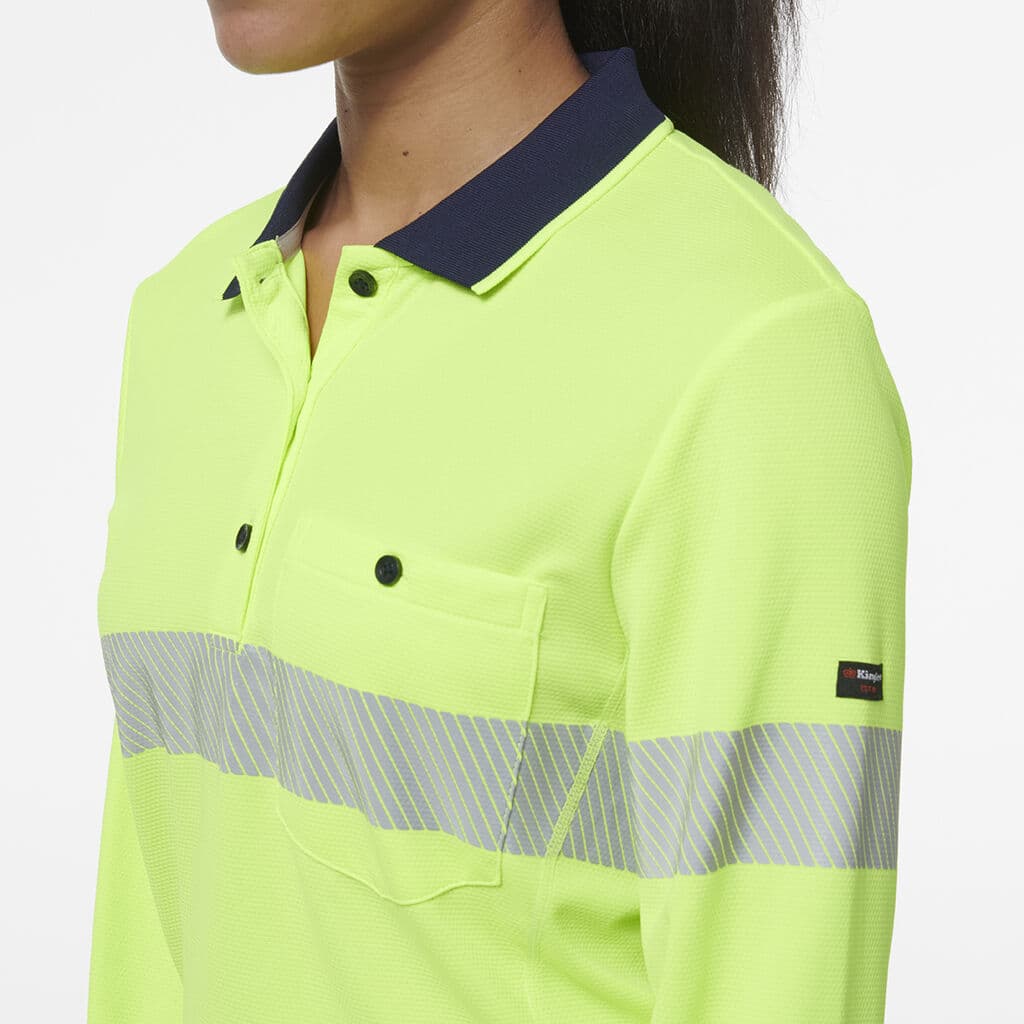 KingGee Womens Workcool Hyperfreeze Spliced Long Sleeve Polo With Segmented Tape (Yellow/Navy)_4