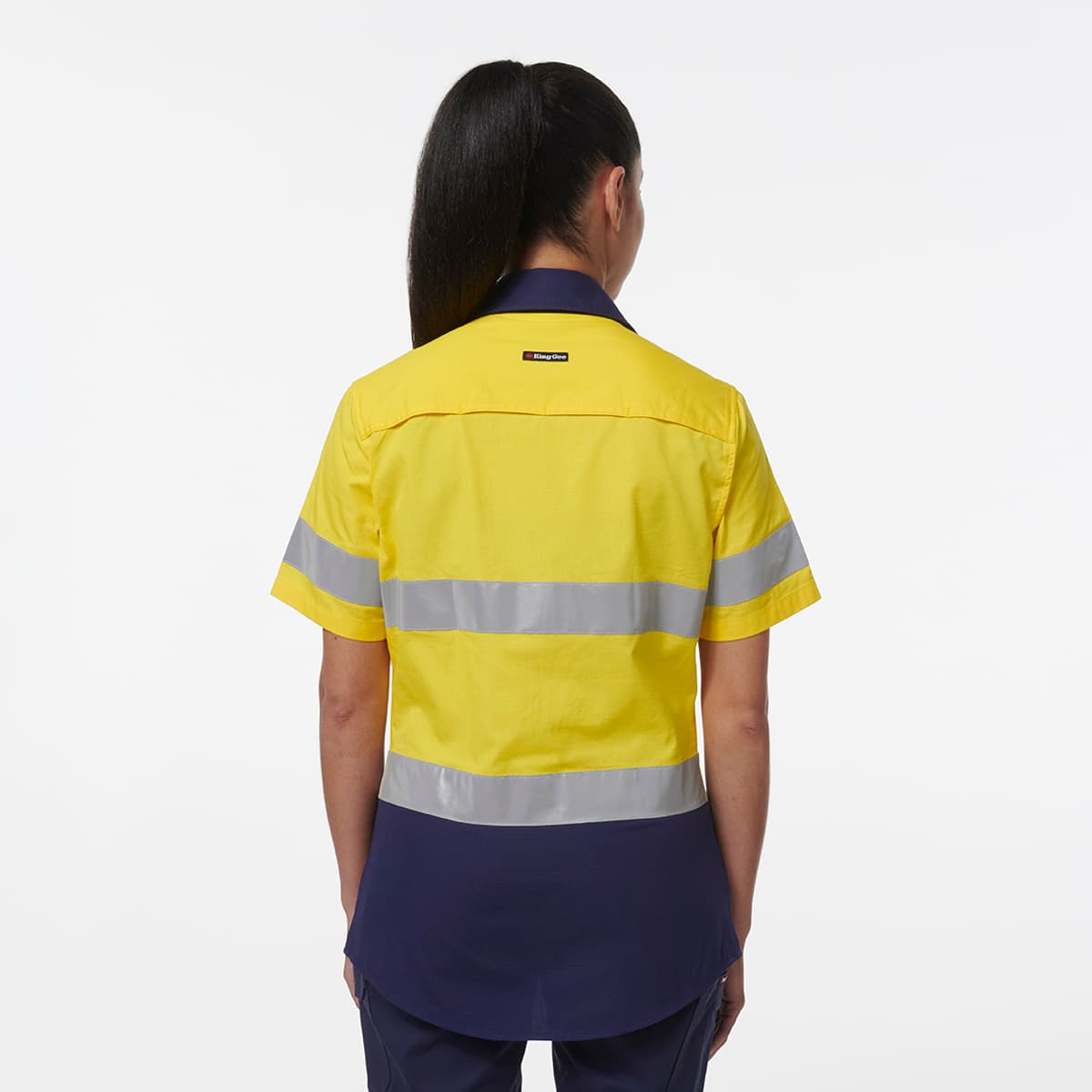 KingGee Womens Workcool Vented Reflective Short Sleeve Shirt (Yellow/Navy)_3