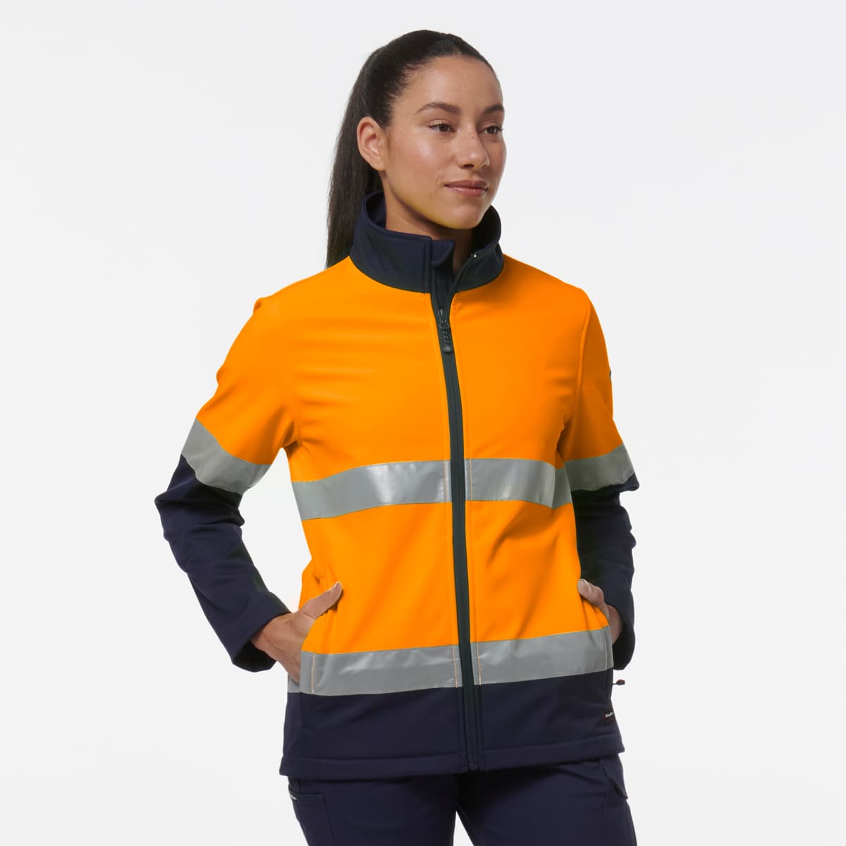 KingGee Women’s Reflective Soft Shell Jacket (Orange/Navy)_1