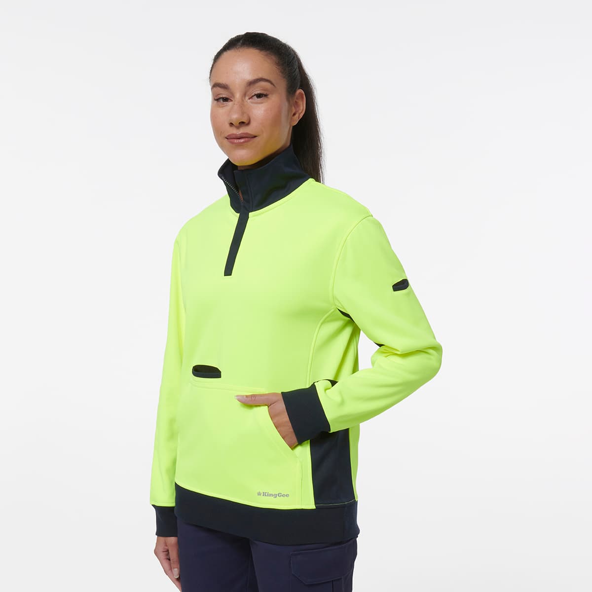 KingGee Women’s 1/4 Zip Fleece (Yellow/Navy)_1