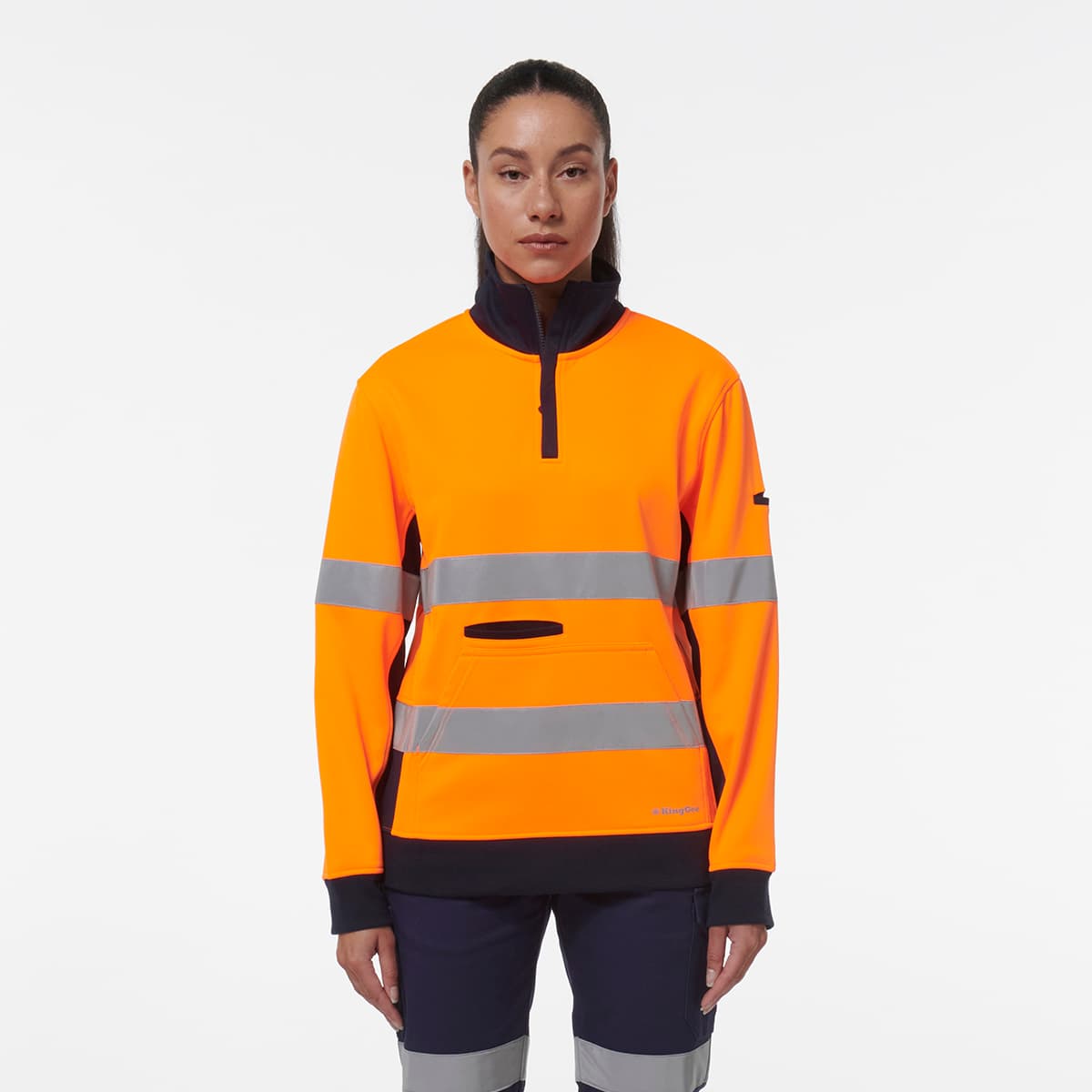 KingGee Women’s Reflective 1/4 Zip Fleece (Orange/Navy)