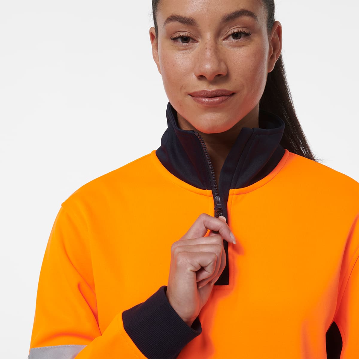 KingGee Women’s Reflective 1/4 Zip Fleece (Orange/Navy)_4