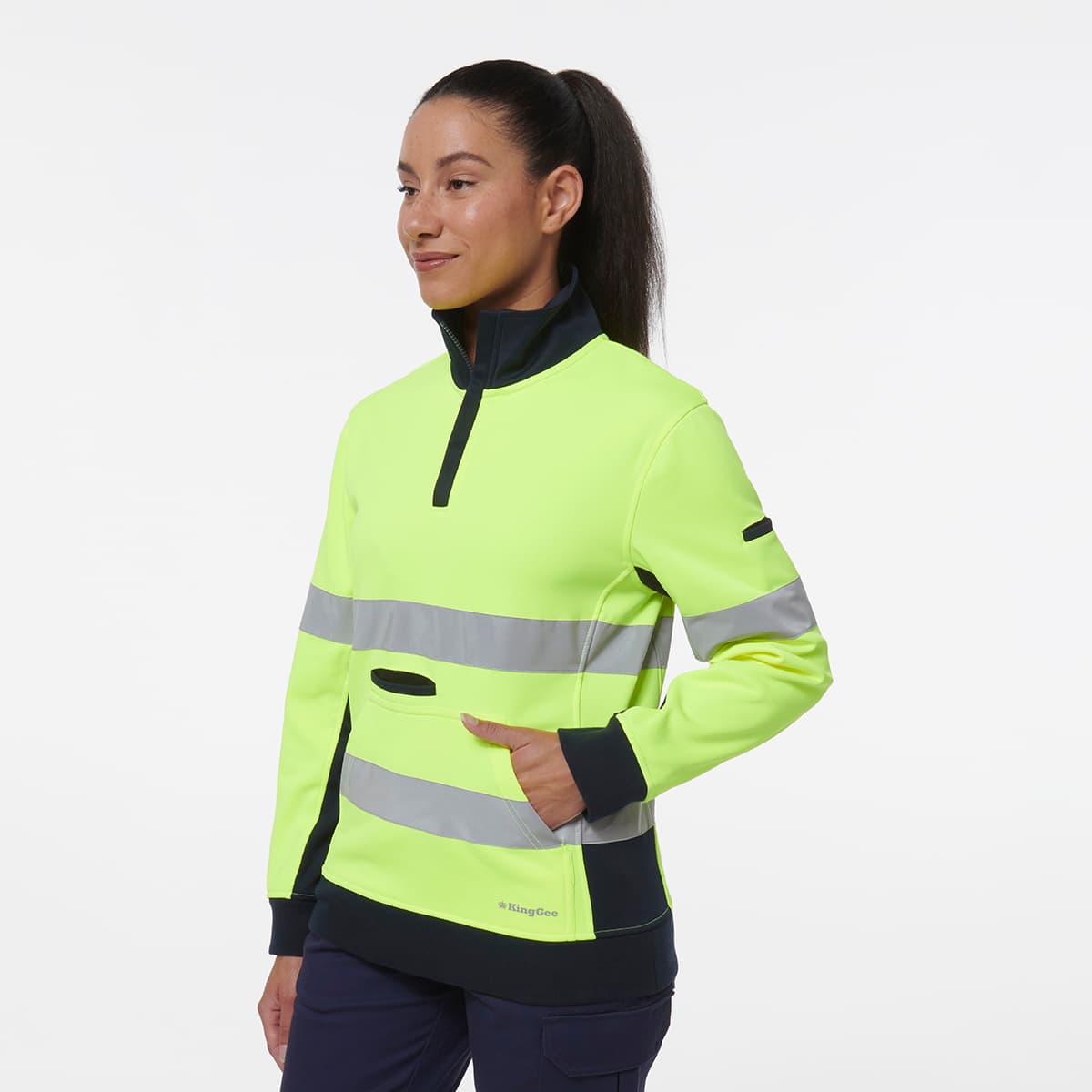 KingGee Women’s Reflective 1/4 Zip Fleece (Yellow/Navy)_3