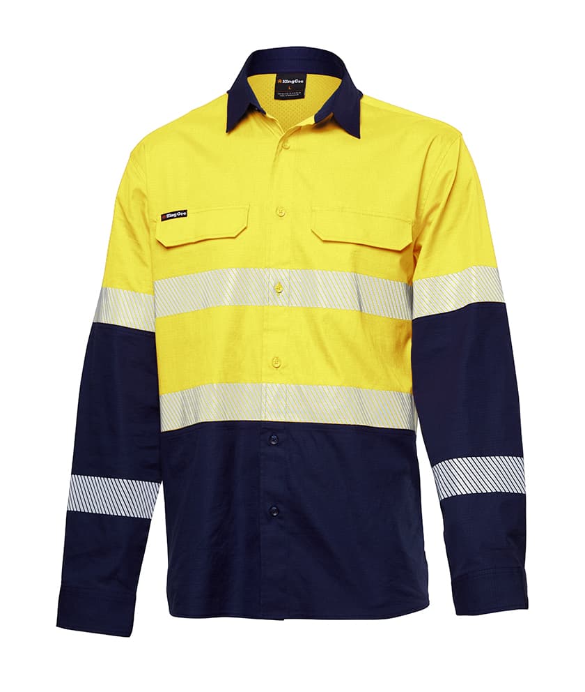 KingGee Mens Workcool Pro Bio Motion Shirt Long Sleeve (Yellow/Navy)