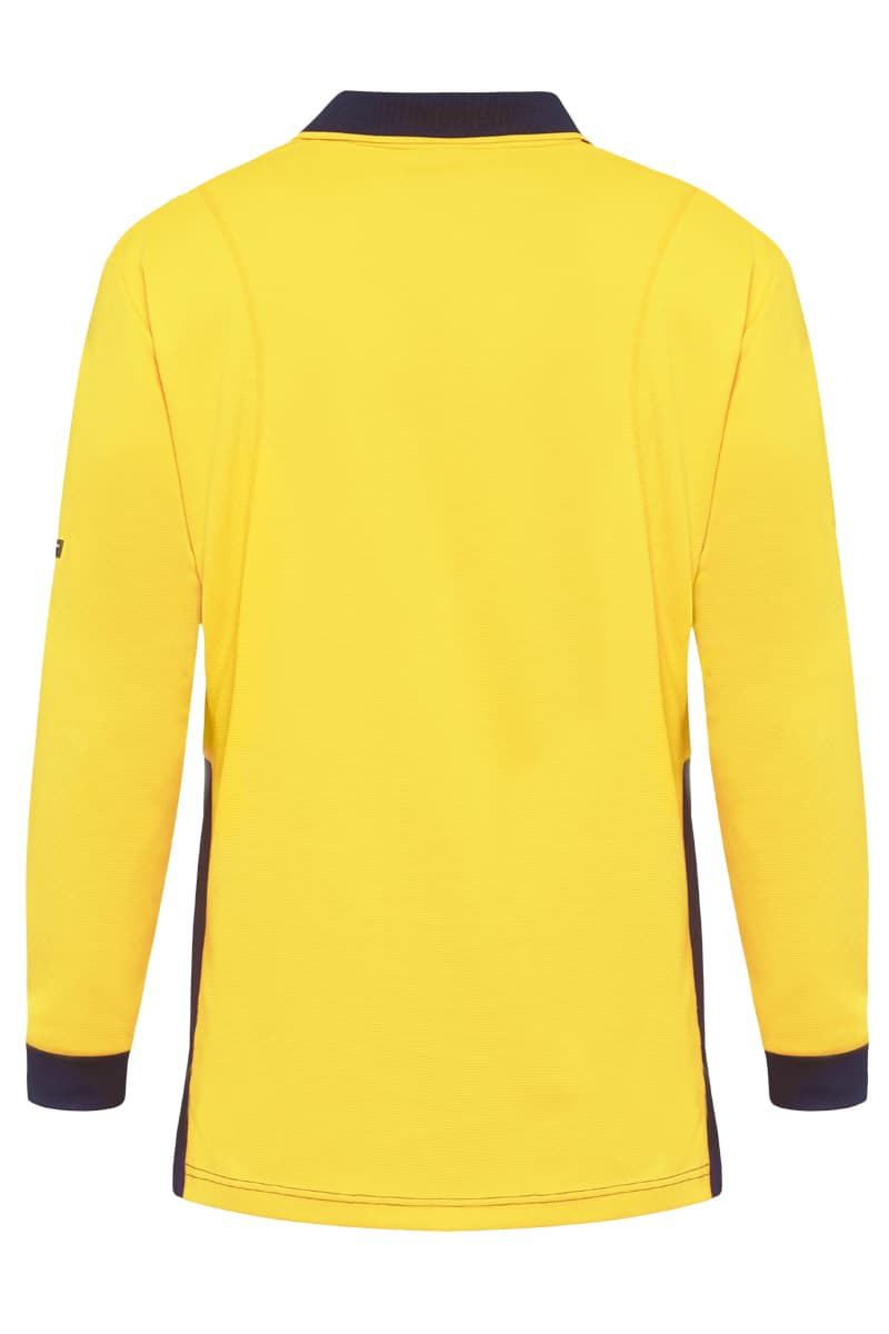 KingGee Mens Workcool Hyperfreeze Spliced Polo Long Sleeve (Yellow/Navy)_1