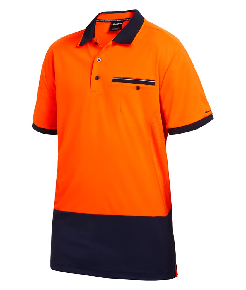 KingGee Mens Workcool Spliced Polo Short Sleeve (Orange/Navy)