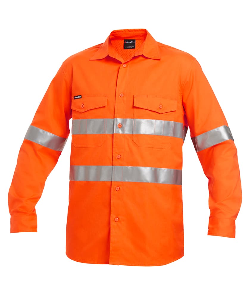 KingGee Mens Workcool2 Hi Vis Reflective Shirt Long Sleeve (Orange)