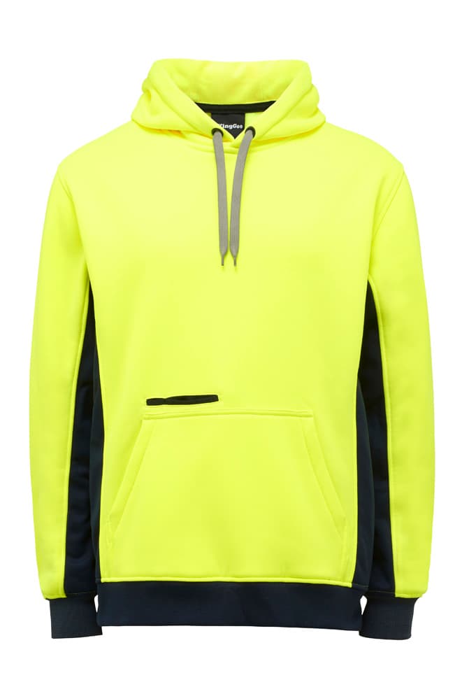 KingGee Mens Hi Vis Pull Over Hoodie (Yellow/Navy)