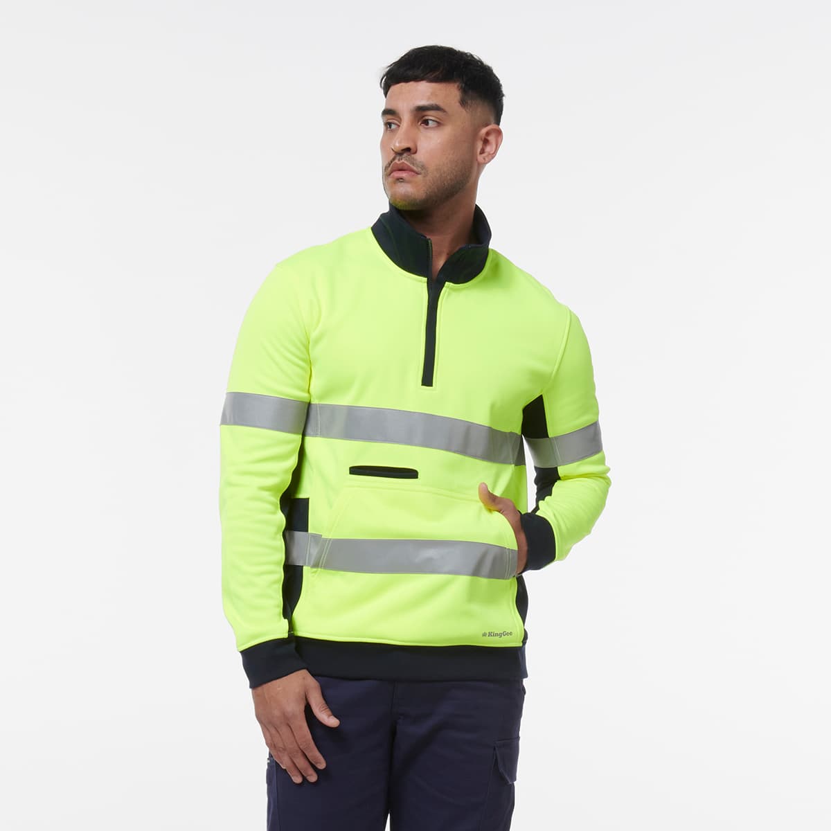 KingGee Reflective 1/4 Zip Fleece (Yellow/Navy)_1