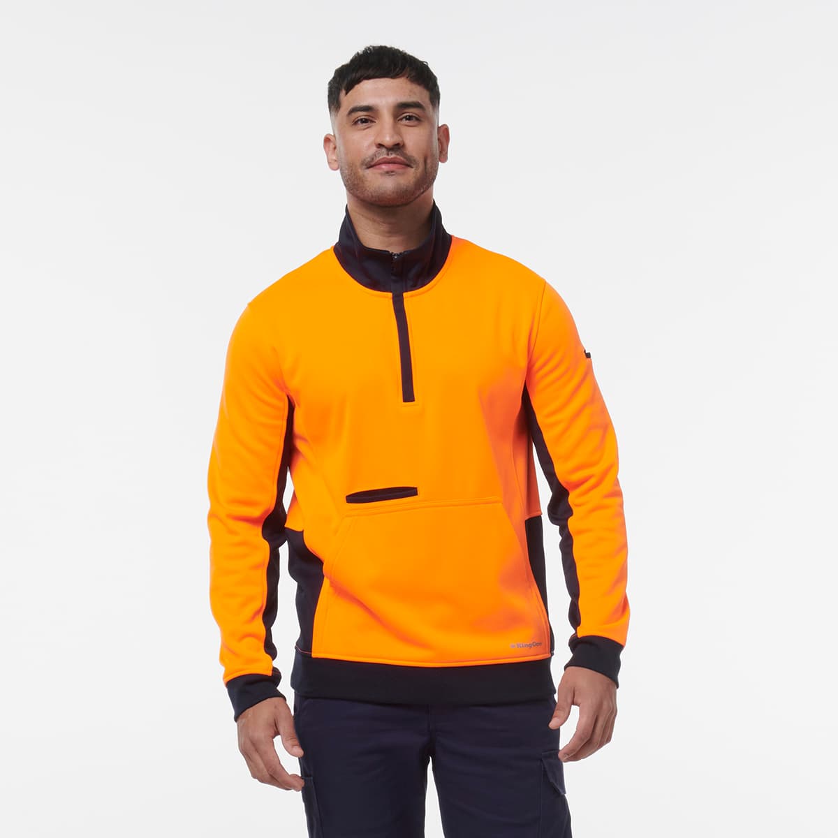 KingGee Hi Vis 1/4 Zip Fleece (Orange/Navy)_3