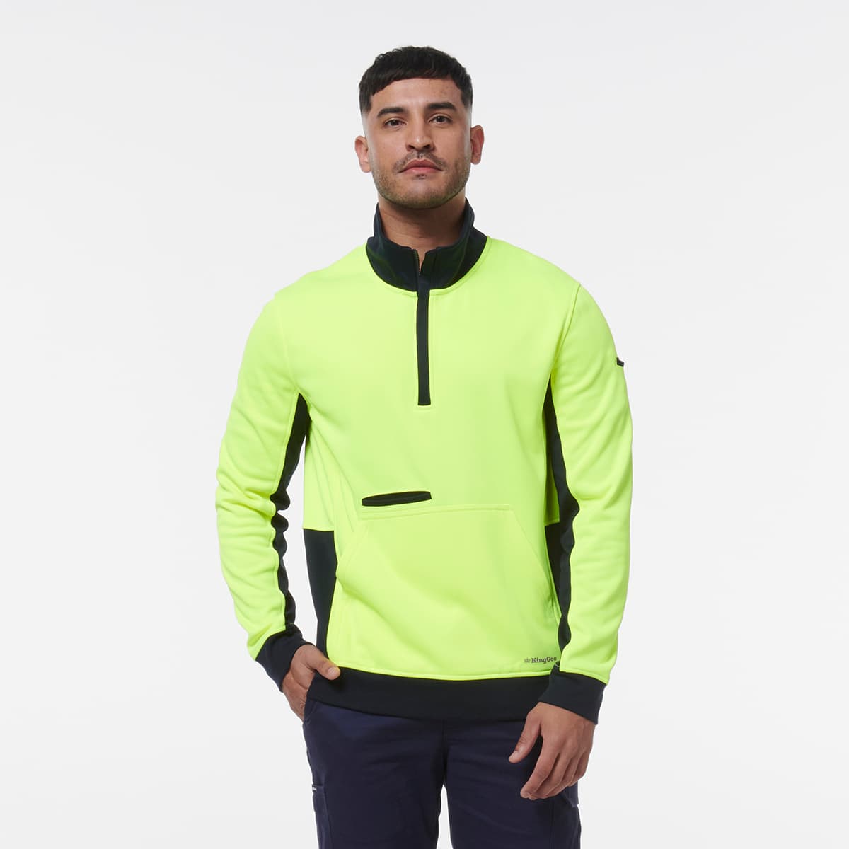 KingGee Hi Vis 1/4 Zip Fleece (Yellow/Navy)_1