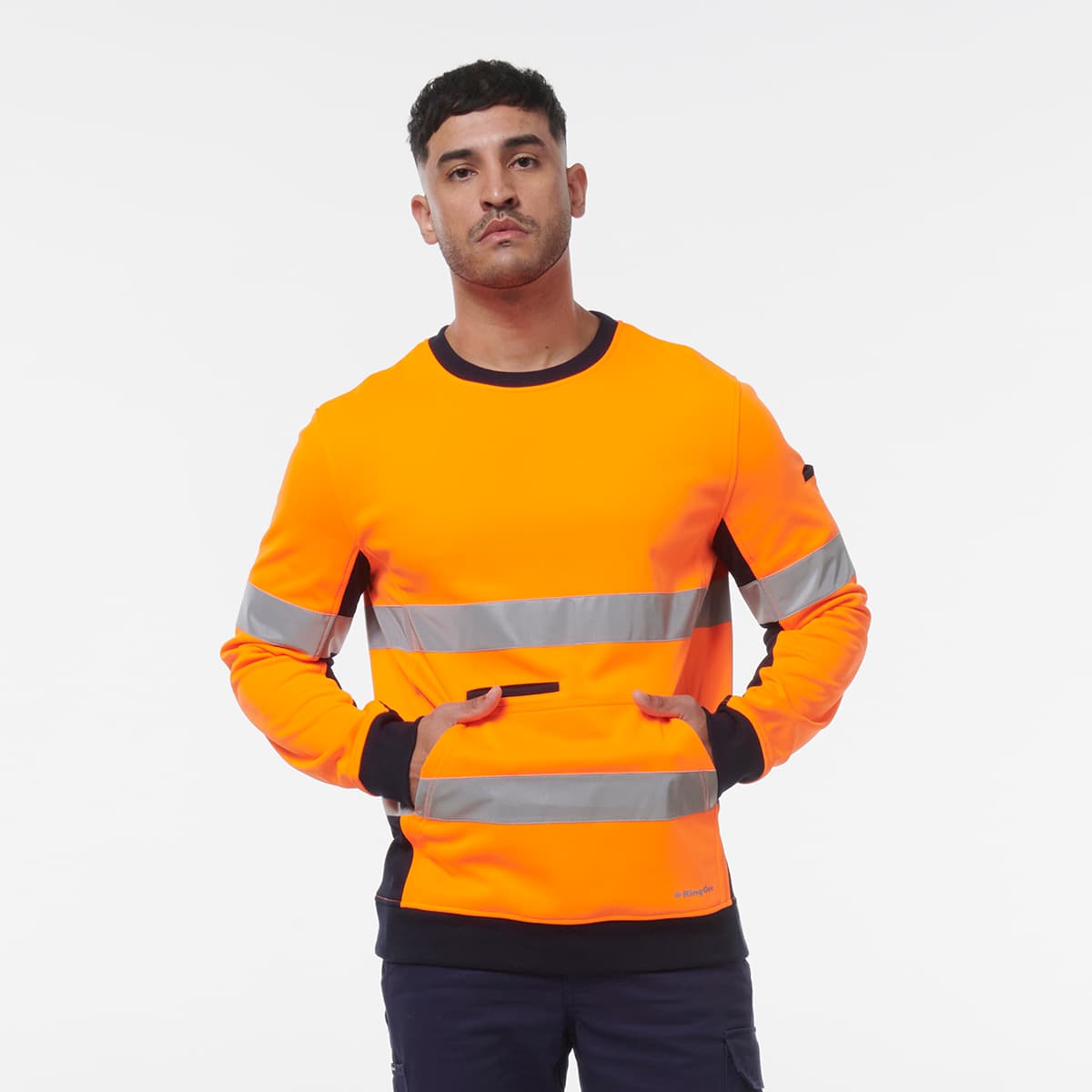 KingGee Reflective Crew Neck Fleece (Orange/Navy)_2