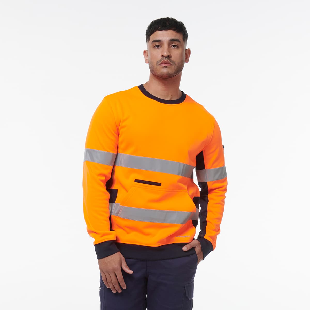 KingGee Reflective Crew Neck Fleece (Orange/Navy)_3