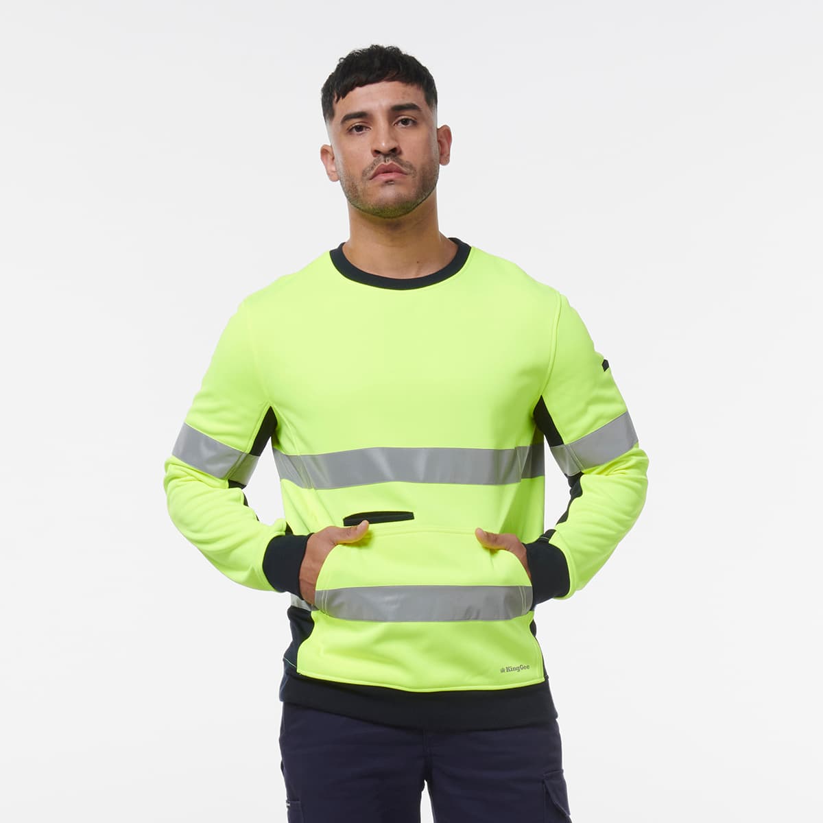 KingGee Reflective Crew Neck Fleece (Yellow/Navy)_2