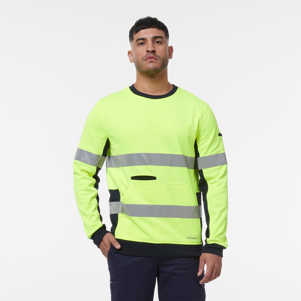 KingGee Reflective Crew Neck Fleece (Yellow/Navy)_3