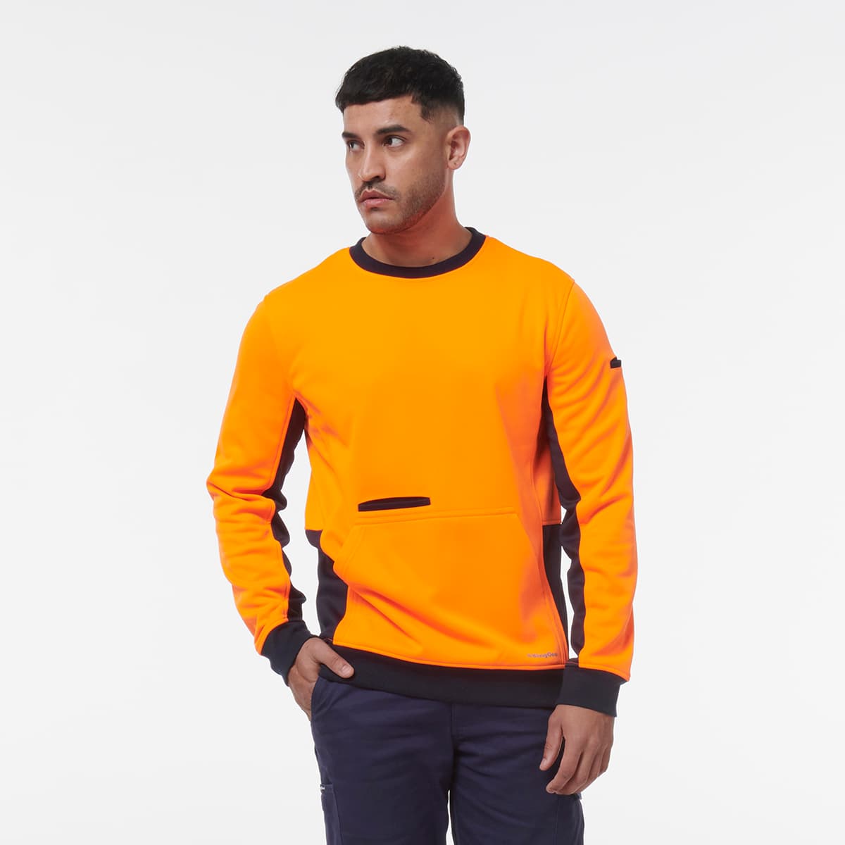 KingGee Hi Vis Crew Neck Fleece (Orange/Navy)_3