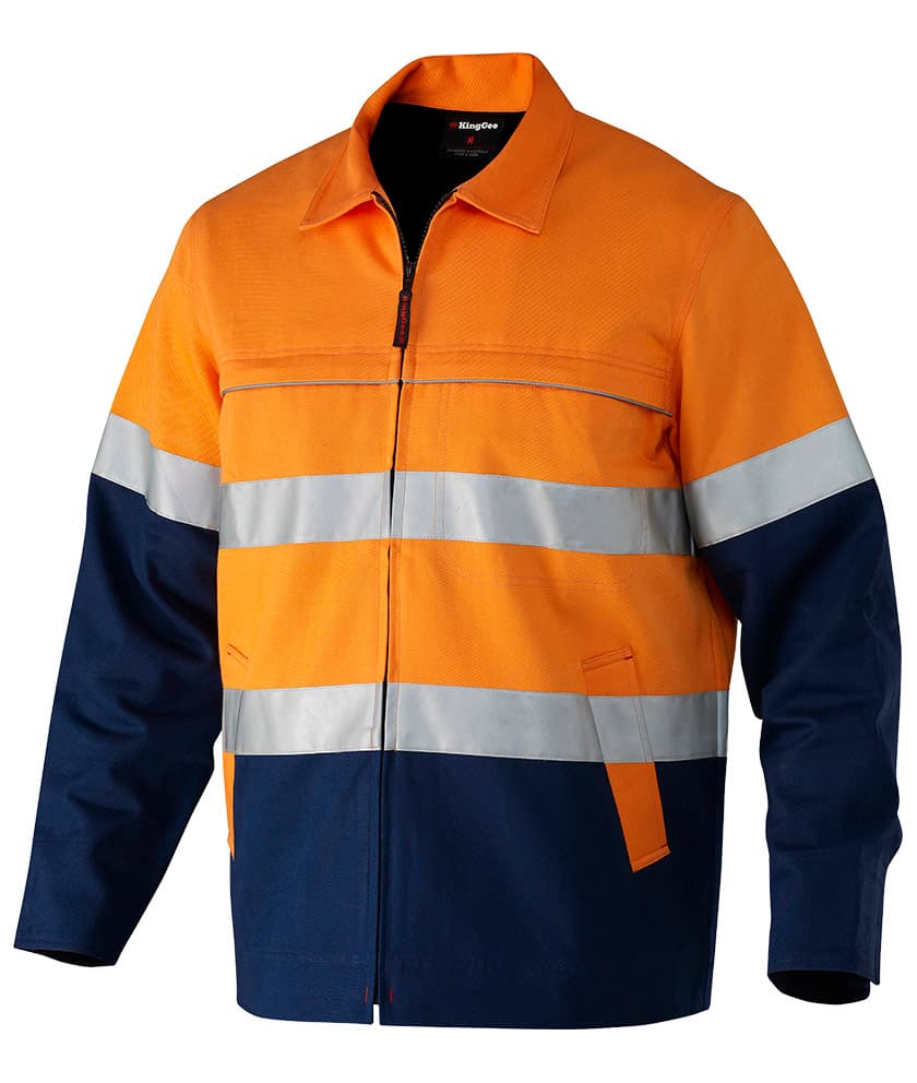 KingGee Mens Reflective Spliced Drill Jacket (Orange/Navy)