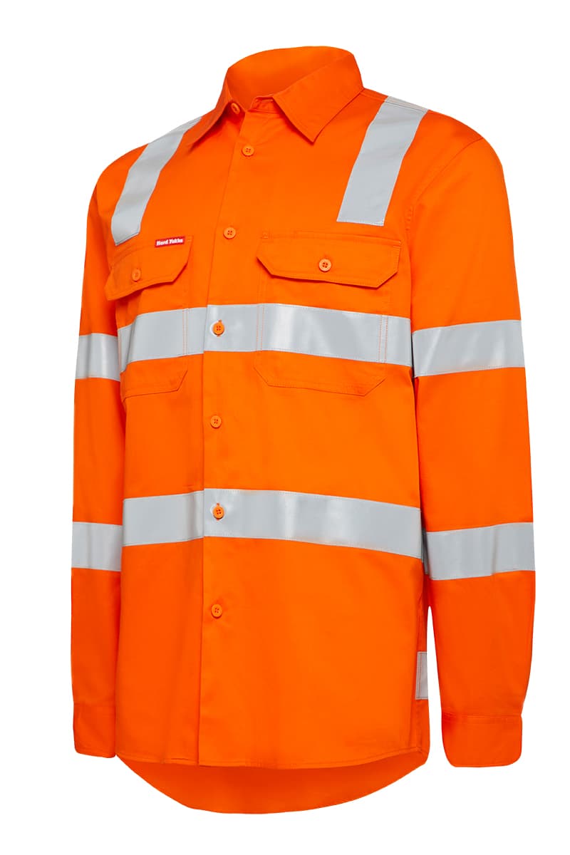 Hard Yakka Biomotion Hi-Visibility Lightweight Long Sleeve Shirt With Tape (Safety Orange)