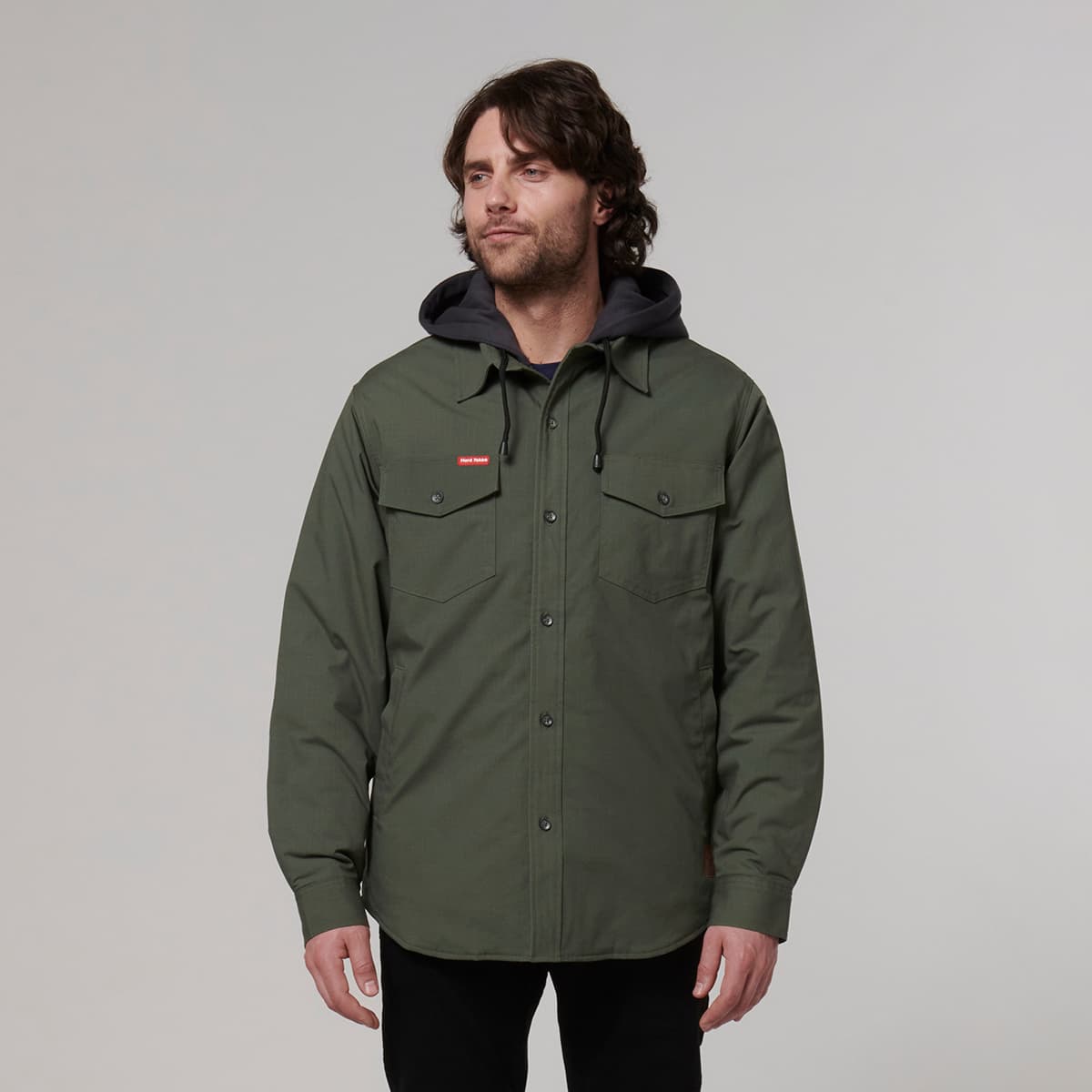 Hard Yakka Mens Quilted Solid Shacket (Military Green)_1