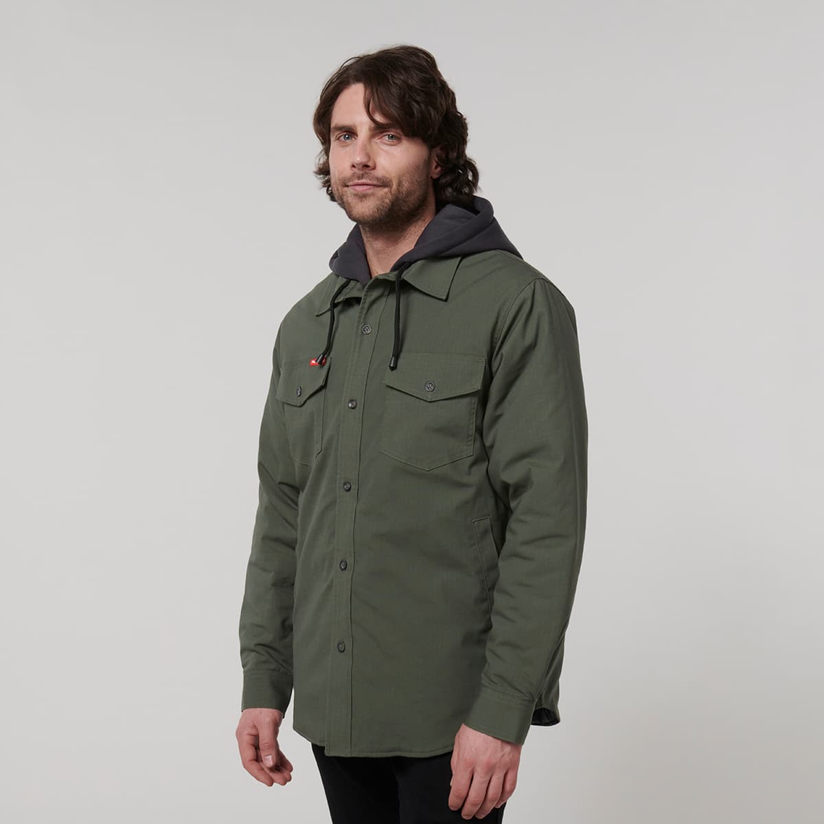 Hard Yakka Mens Quilted Solid Shacket (Military Green)_2