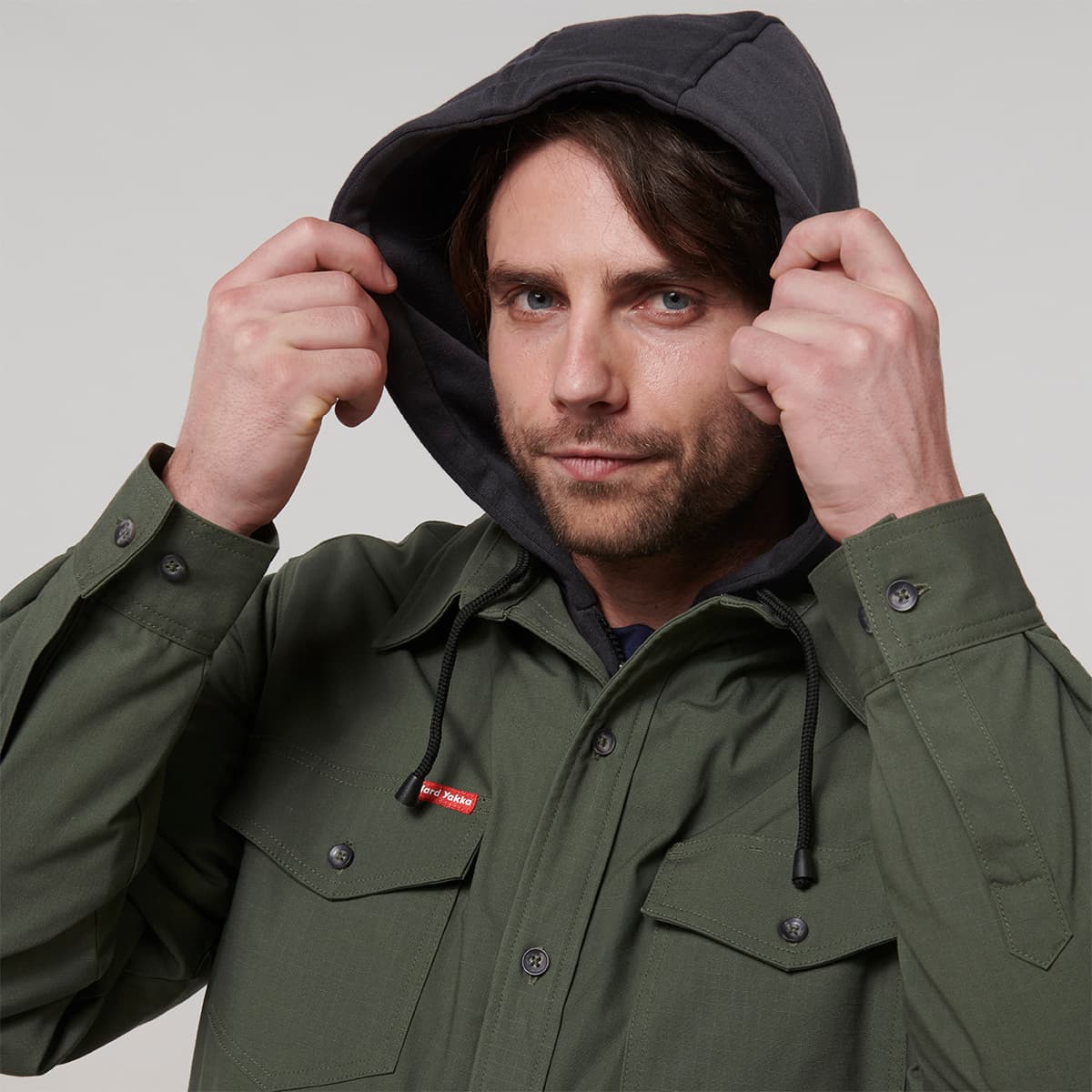 Hard Yakka Mens Quilted Solid Shacket (Military Green)_6