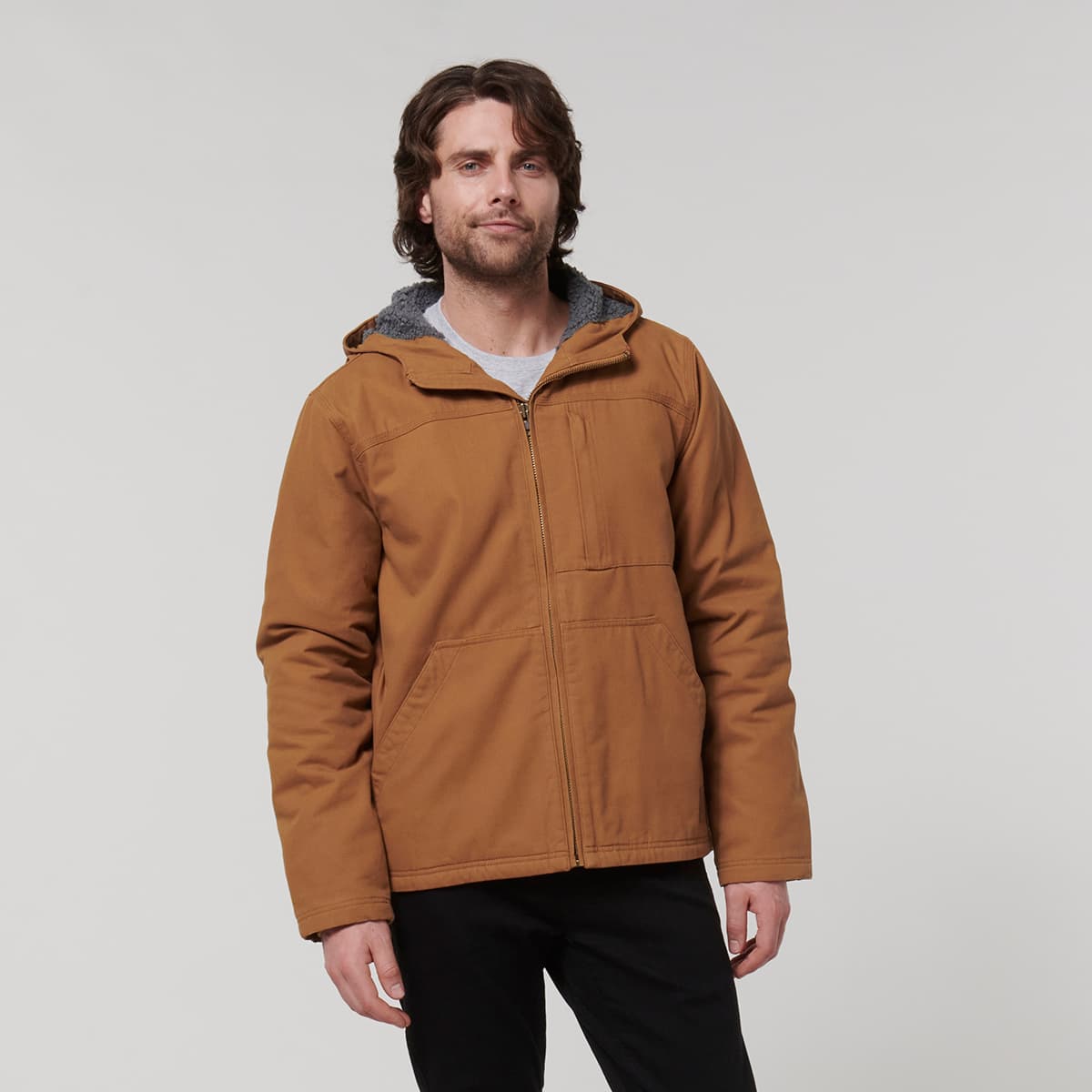 Hard Yakka Mens Heritage Canvas Hood Jacket (Dark Tan)