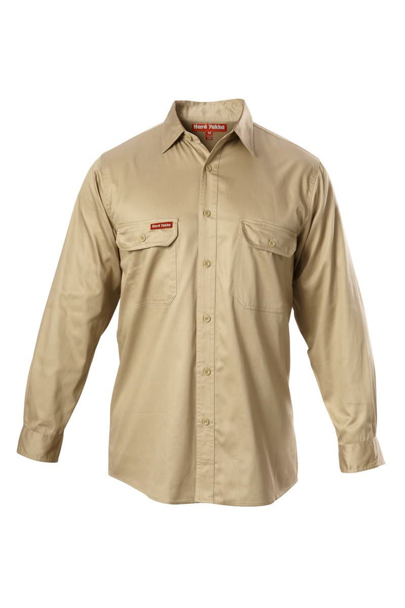 Hard Yakka Foundations Cotton Drill Long Sleeve Shirt (Khaki)