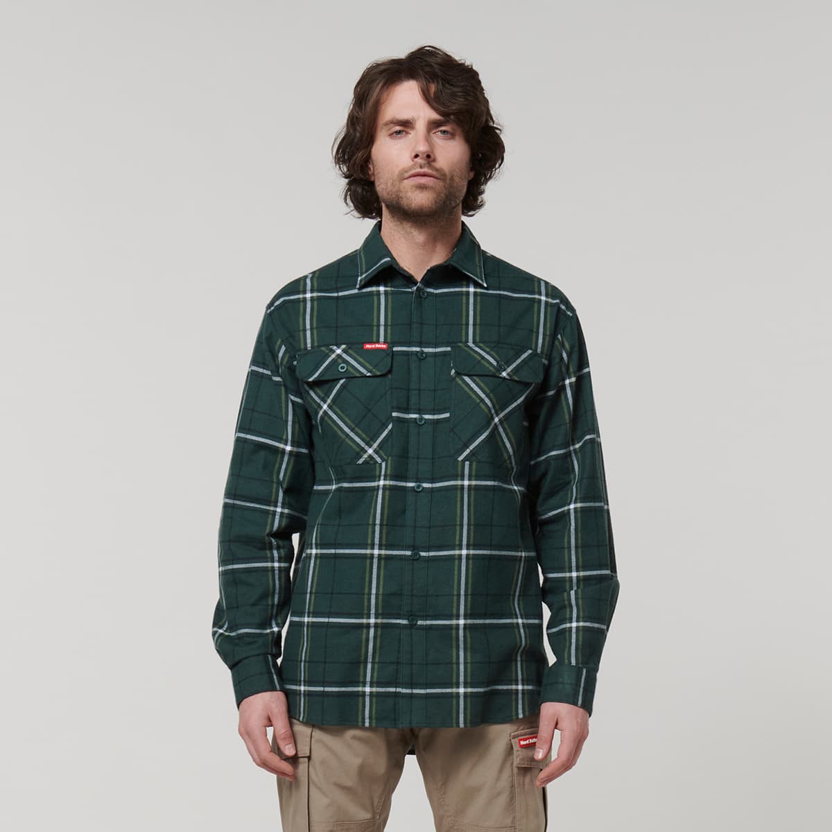 Hard Yakka Core Mens Long Sleeve Check Flannel (Green Check)