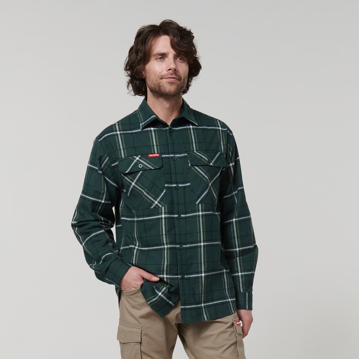 Hard Yakka Core Mens Long Sleeve Check Flannel (Green Check)_2