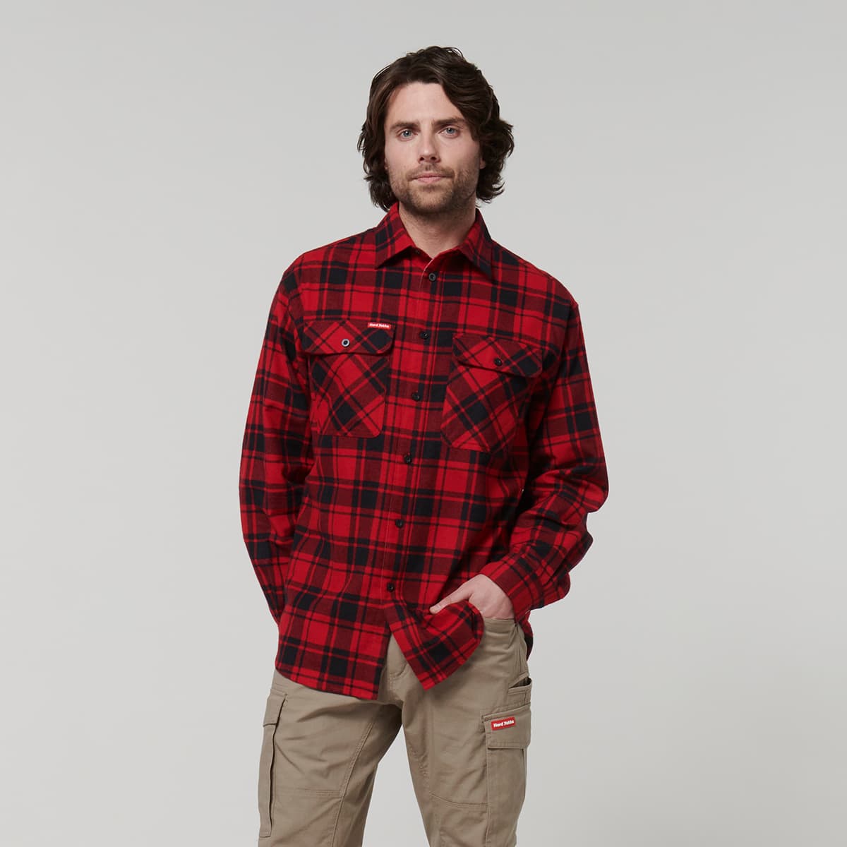 Hard Yakka Core Mens Long Sleeve Check Flannel (Red Check)_2