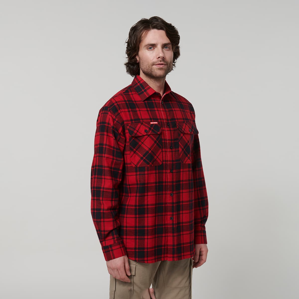 Hard Yakka Core Mens Long Sleeve Check Flannel (Red Check)_3