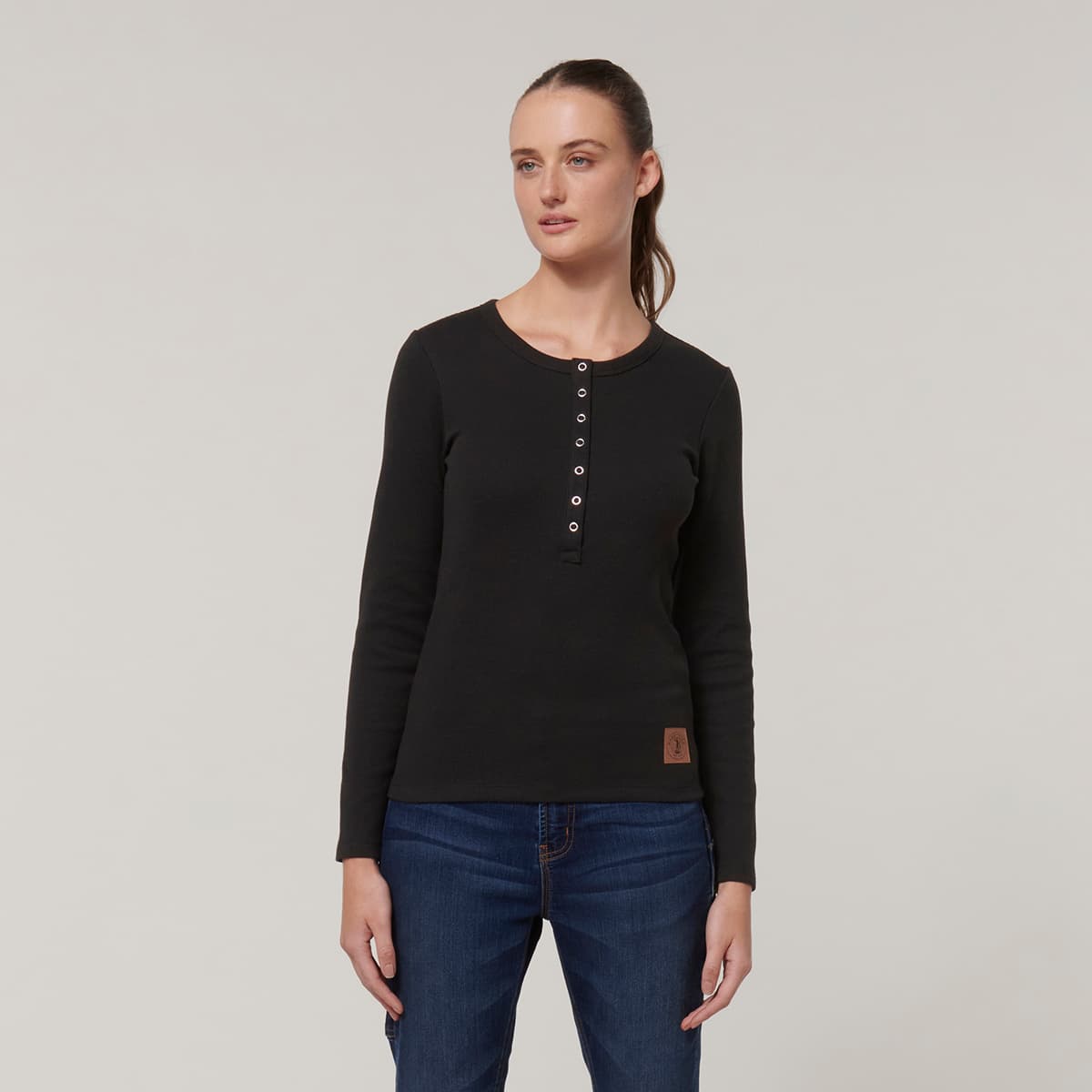 Hard Yakka Womens Henley (Black)