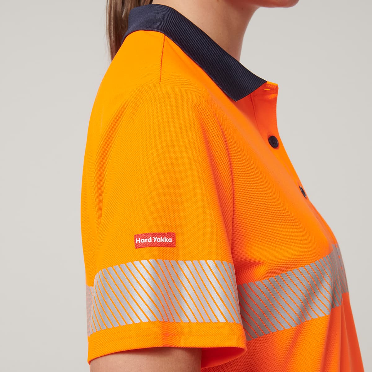 Hard Yakka Womens Short Sleeve Hi Vis Taped Polo (Orange/Navy)_5