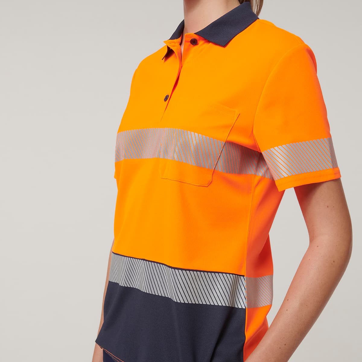 Hard Yakka Womens Short Sleeve Hi Vis Taped Polo (Orange/Navy)_6