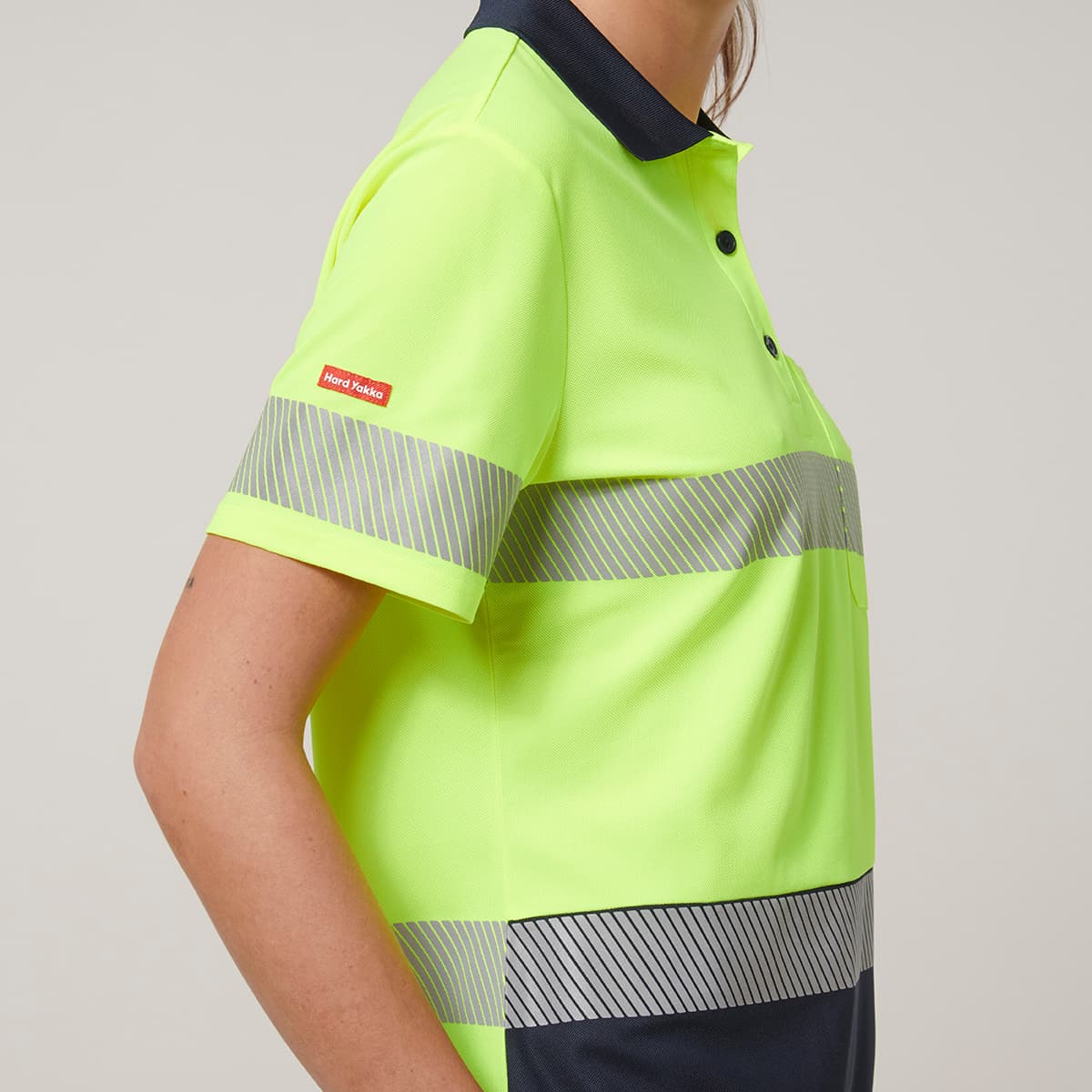 Hard Yakka Womens Short Sleeve Hi Vis Taped Polo (Yellow/Navy)_6