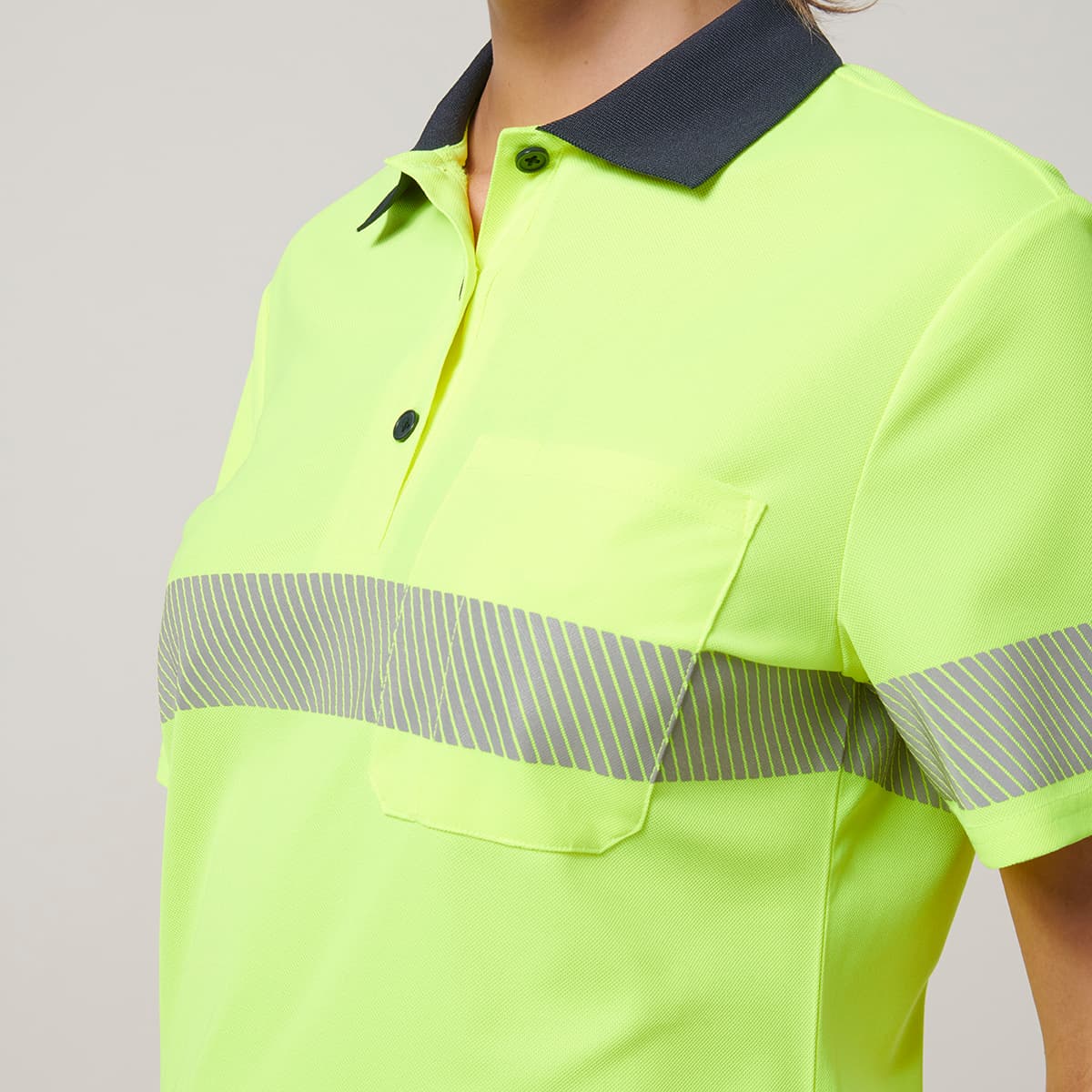 Hard Yakka Womens Short Sleeve Hi Vis Taped Polo (Yellow/Navy)_7