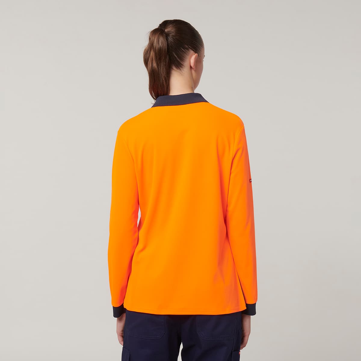 Hard Yakka Womens Long Sleeve Hi Vis Polo (Orange/Navy)_4