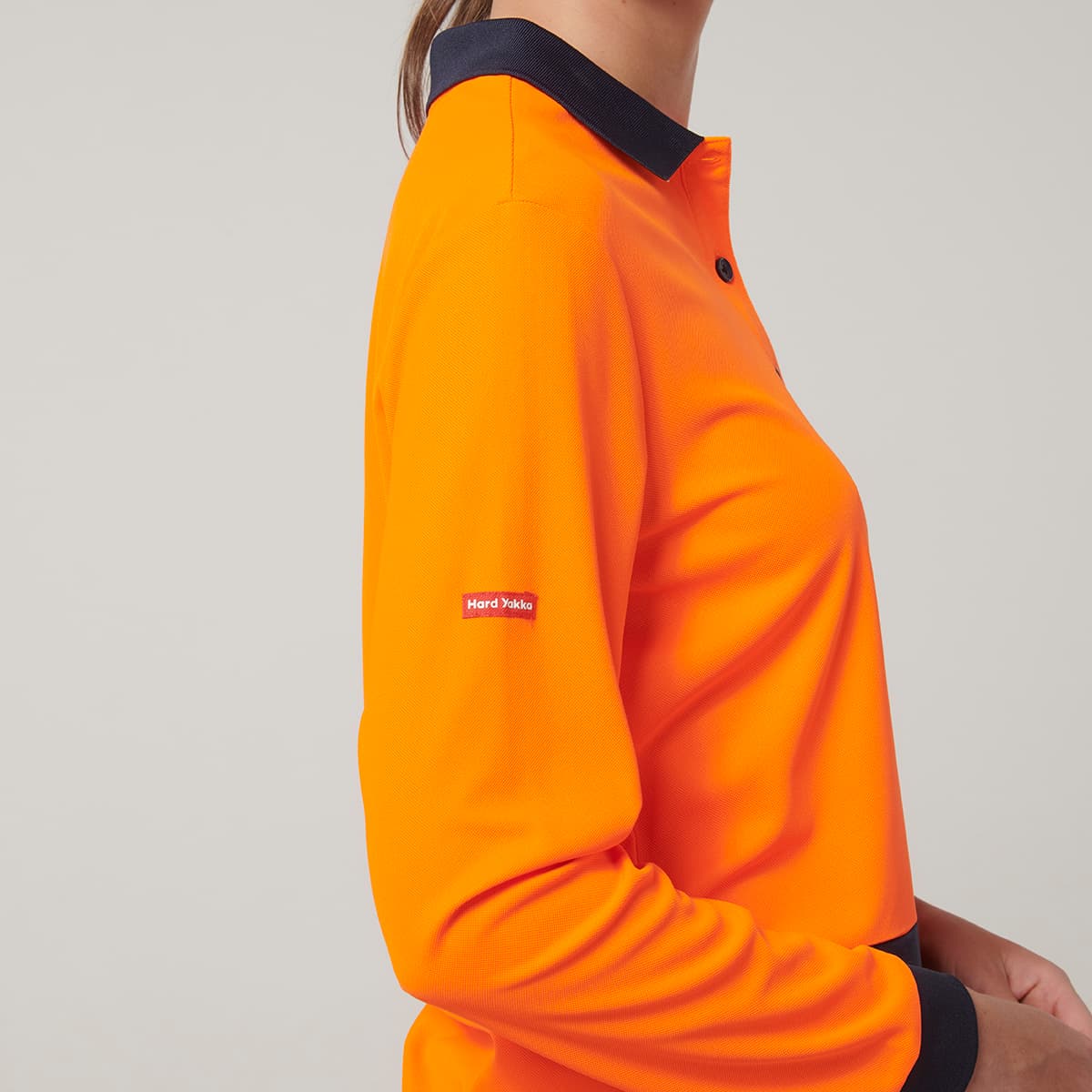 Hard Yakka Womens Long Sleeve Hi Vis Polo (Orange/Navy)_5