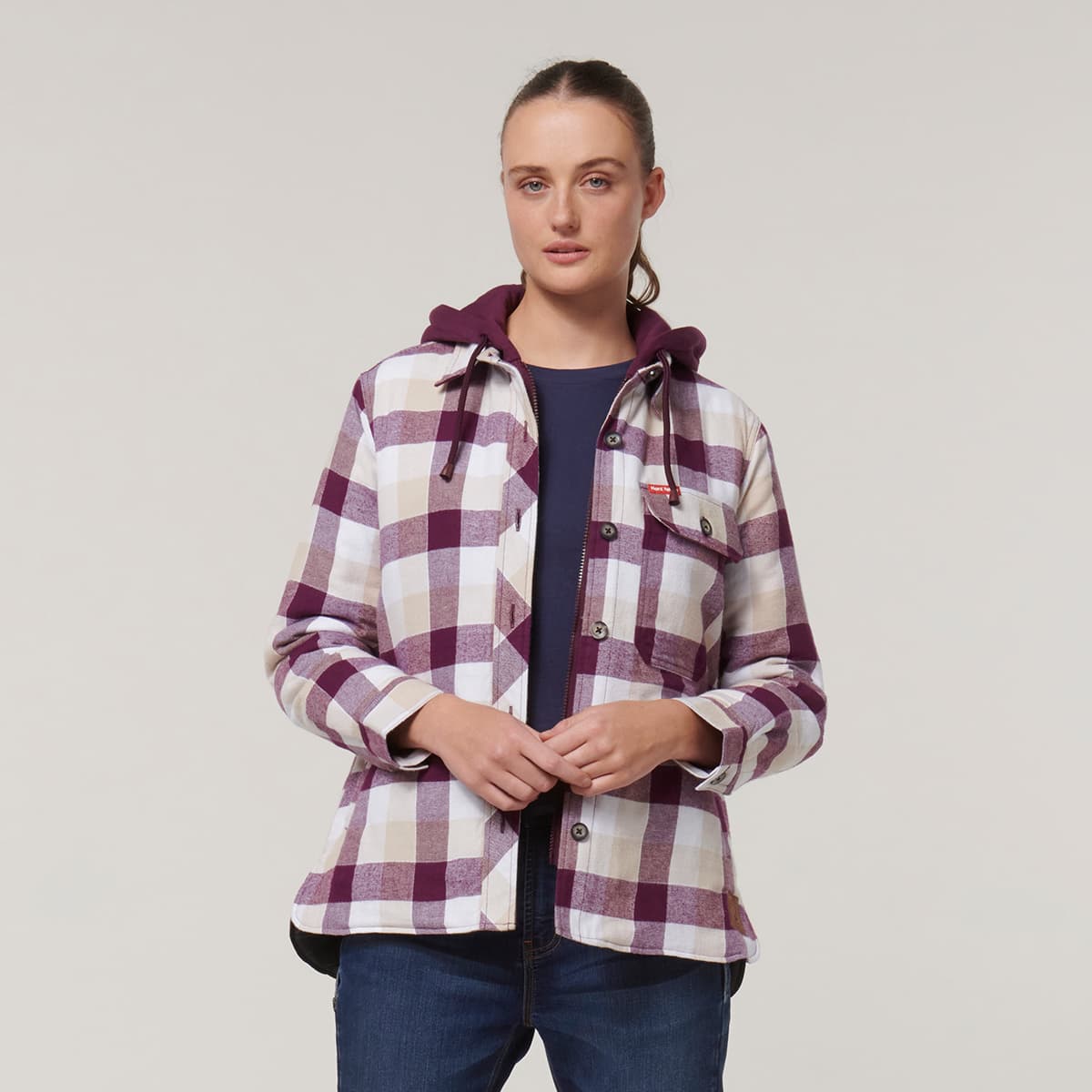 Hard Yakka Womens Quilted Shacket (Potent Purple)_6